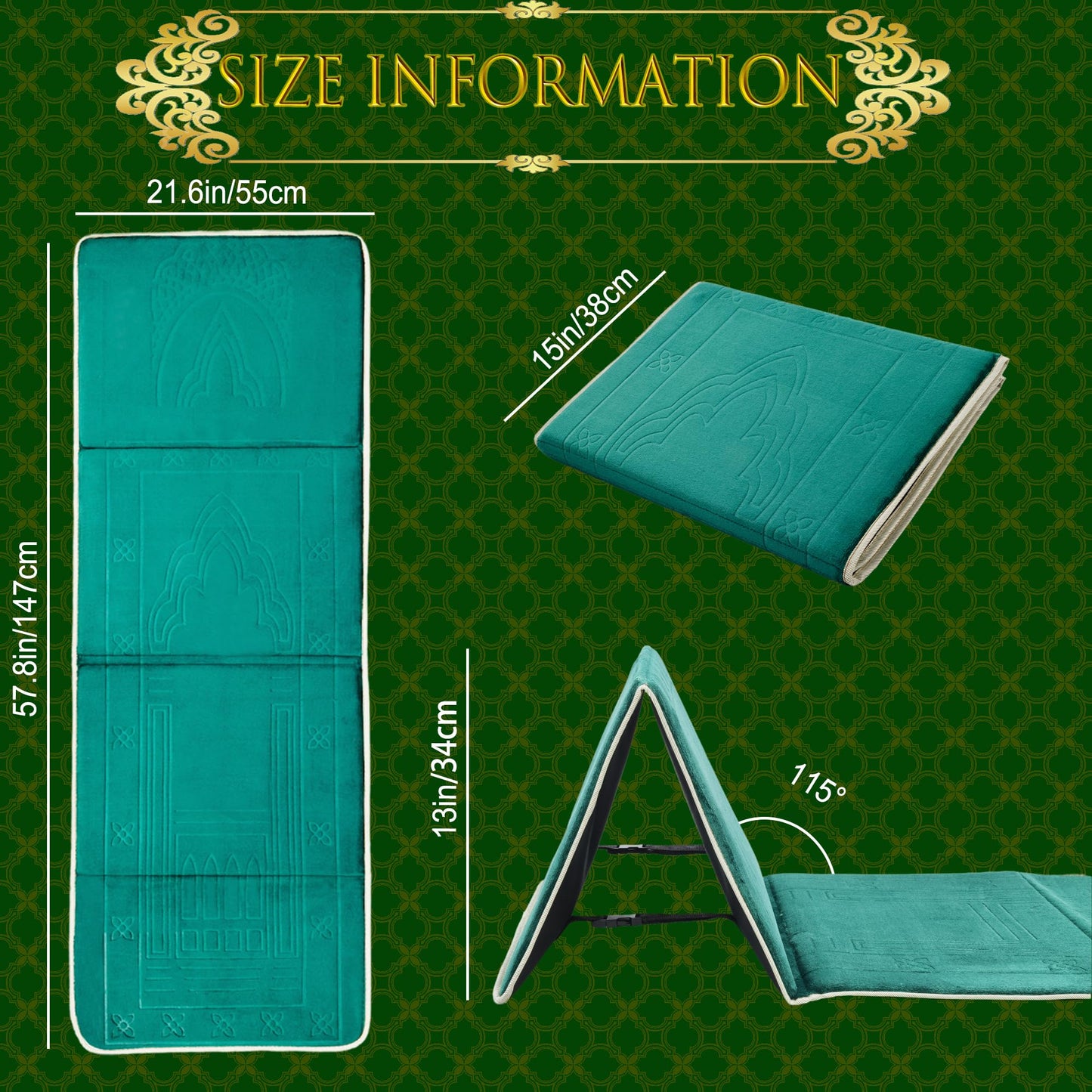 Foldable Muslim Prayer Mat with Back Rest Support, Thick Padded Islamic Prayer Rug, Travel Portable Carpet for Women Men, janamaz, Sajadah, Meditation Prayer Ramadan Eid Gift with Hat and 33 Beads