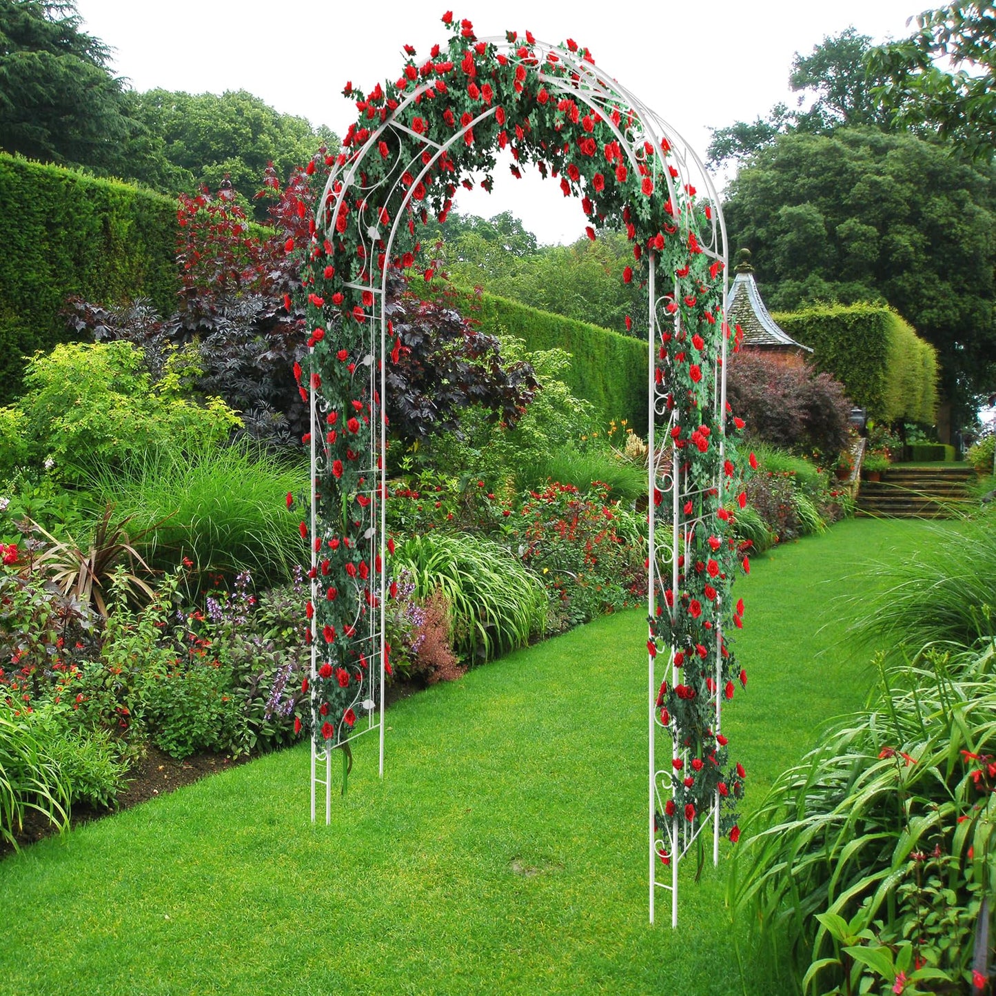 Jojoka White Metal Garden Arch Trellis 8.5FT, Rust-Resistant Steel Pergola Arbor for Climbing Plants Vines, Decorative Outdoor Archway for Lawn Patio Backyard and Wedding Pathways