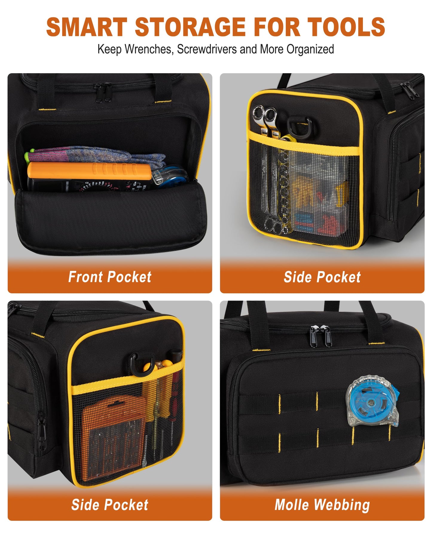 Marscamd 12-inch Tool Bag with Multiple Pockets, Heavy Duty Tool Tote for Men, Black