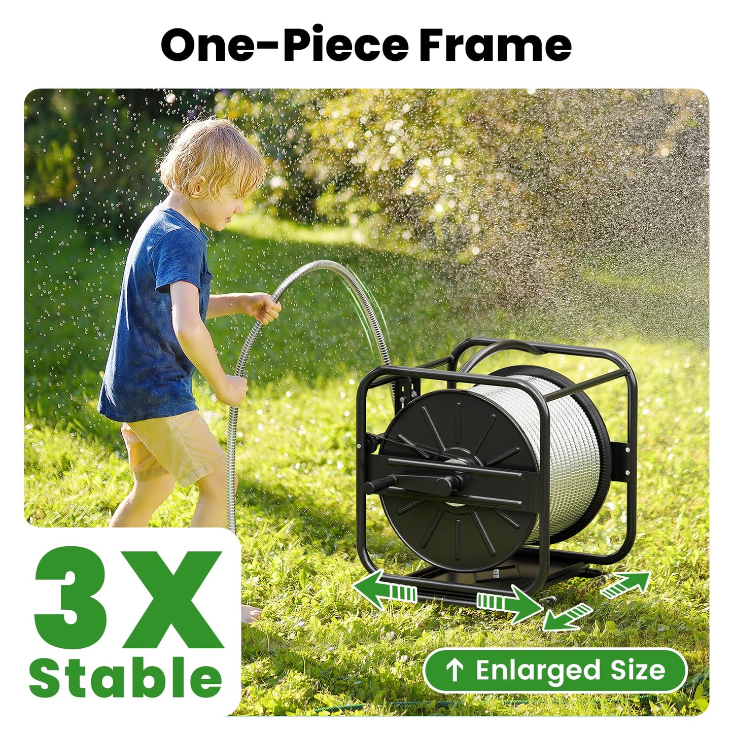 SPECILITE Garden Hose Reels, Holds 100 to 200 FT Hoses, Upgraded Guide System, 360° Swivel Base, Includes 5/8'' x 6ft Leader Hose for Outside, Yard, Wall Mount/Floor Water Pipe Spool