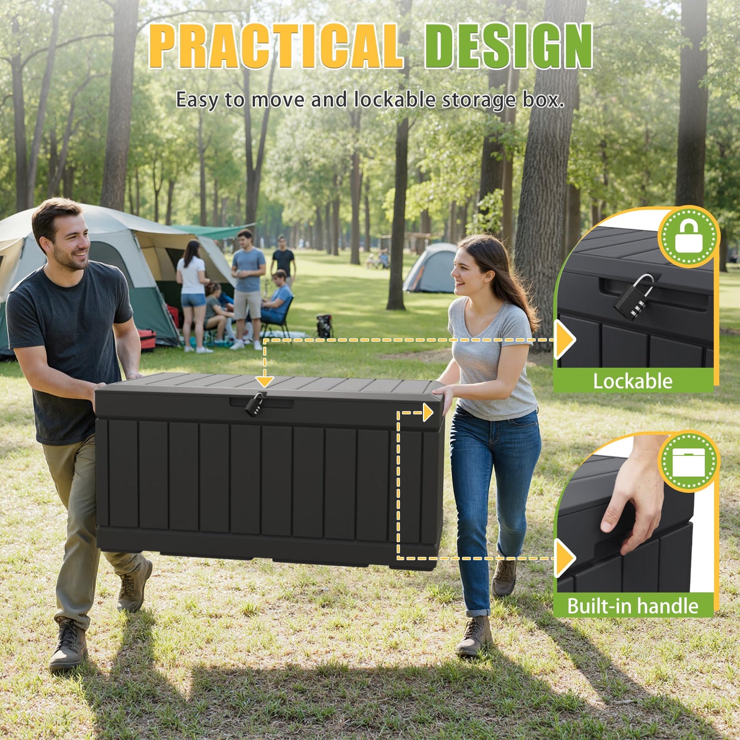 Greesum Outdoor Storage Box 82 Gallon Storage Bin with Lid for Patio Furniture, Garden Tools, Pool Supplies, Waterproof and UV Resistant, Lockable, Black