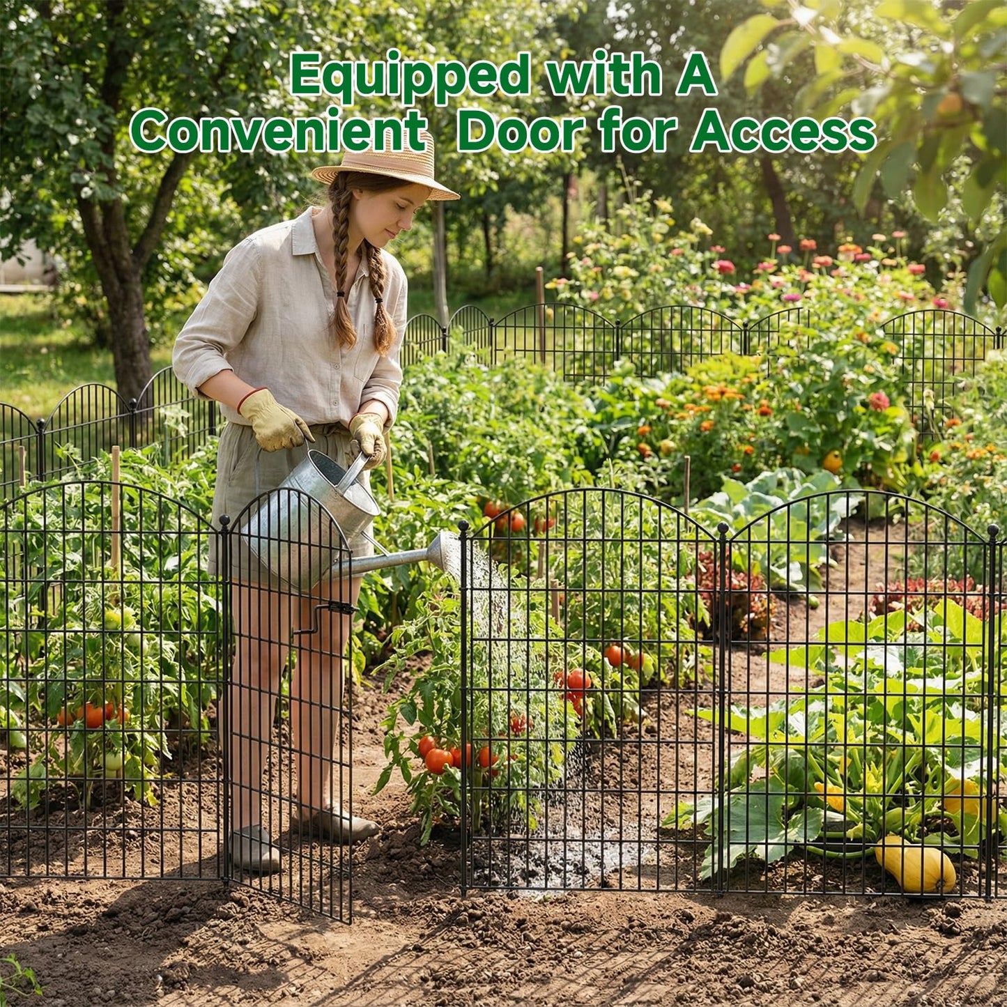 SUNYRISY Metal Garden Fence Animal Barrier with Gate, 13 Panels 40 in (H) X 28 ft(L) No Dig Dog Pet Fence Outdoor for Yard, Temporary Fencing for Outside Garden Border