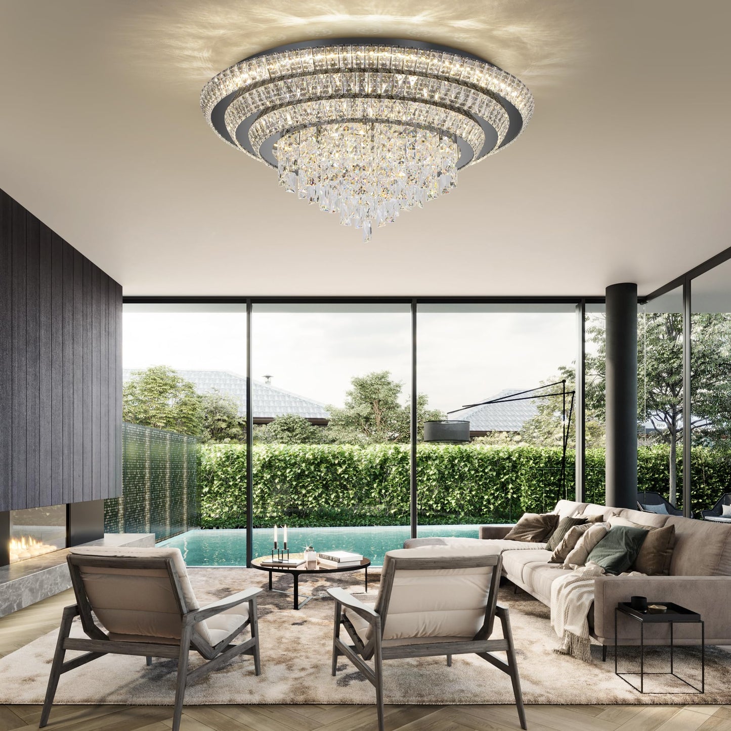 30 inch Crystal Flush Mount Black Chandelier, Modern Raindrop LED Ceiling Light, 3CCT Dimmable & Brightness Adjustable,Remote/APP ,Elegant Chandeliers for Bedroom Hallway Dinning Room Living Room