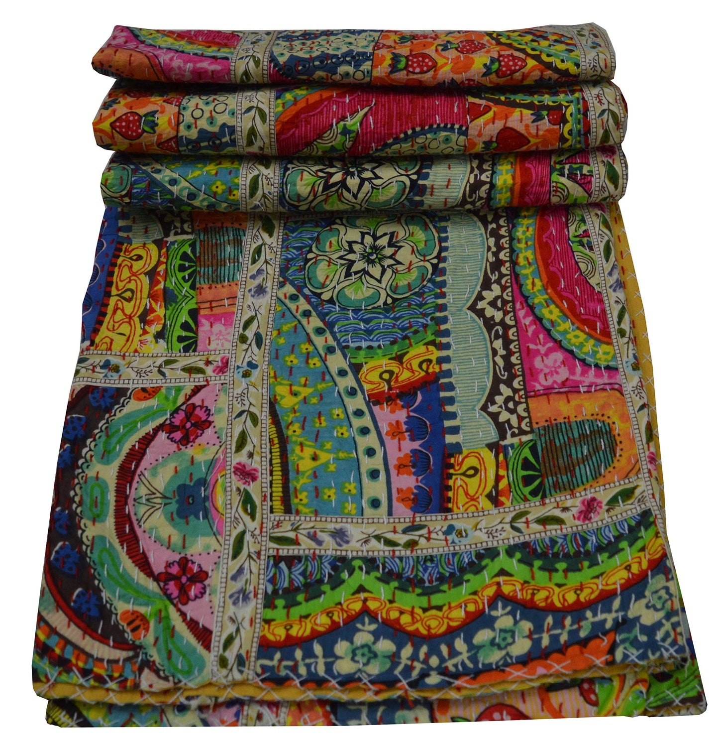 V Vedant Designs Indian Handmade Twin/Queen/King Size Cotton Patchwork Kantha Quilt Reversible Bedding Quilt (Twin)