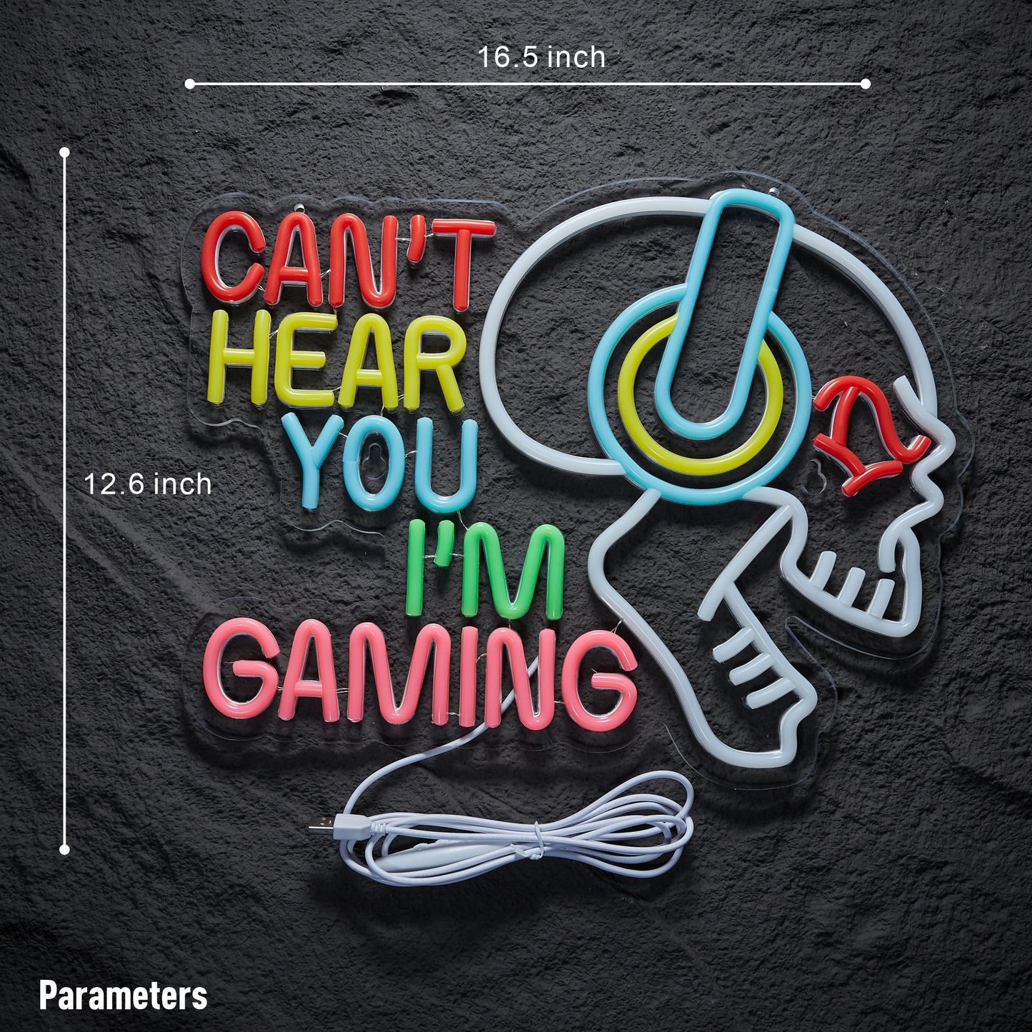 Gaming Neon Sign Can't Hear You I'm Gaming Skull Gamer LED Light Bright USB Powered Light up Game Signs with dimmer for Game Zone Video Room Boy Bedroom Wall Decor Compatible with Timer