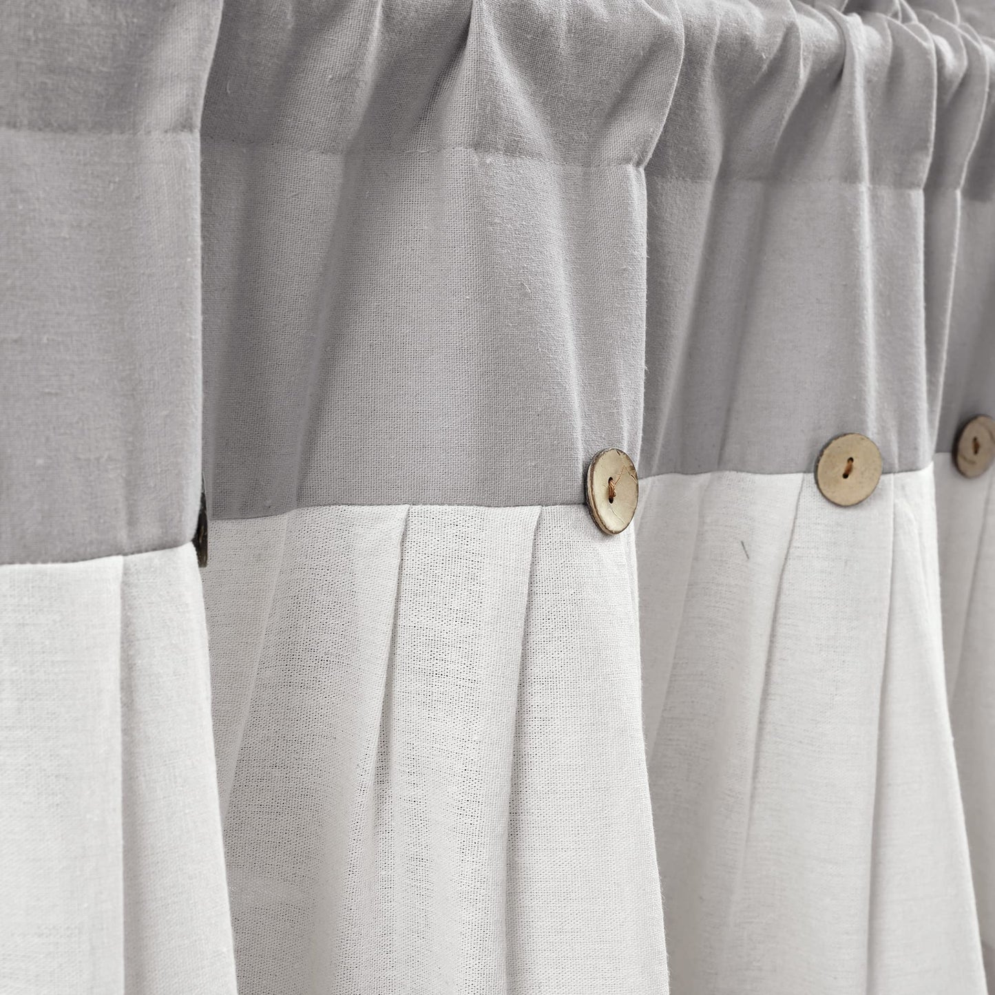 Lush Decor Linen Button Farmhouse Valance Curtians 52"W x 18"L Gray & Off White - Linen Valances For Windows - Kitchen Curtains Valances