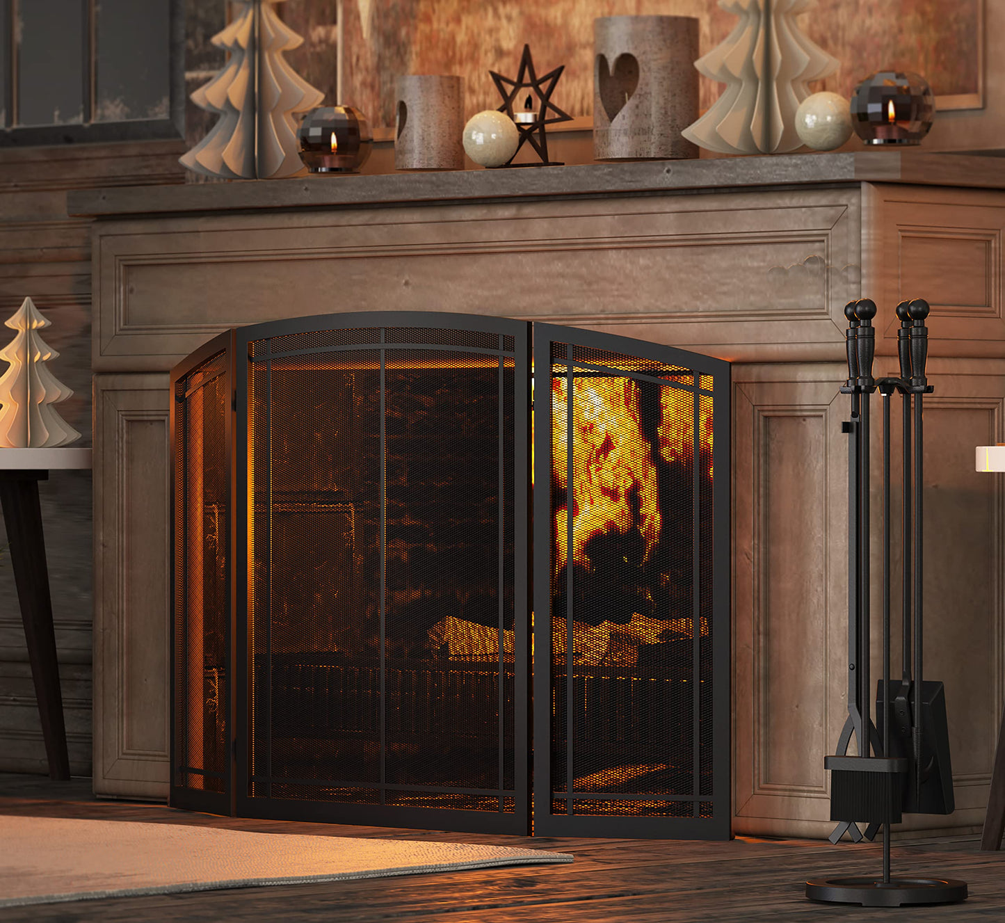 Fire Beauty Fireplace Tools Set 5 Pieces Wrought Iron Fire Place Pit Poker Holder 31" H (Black)