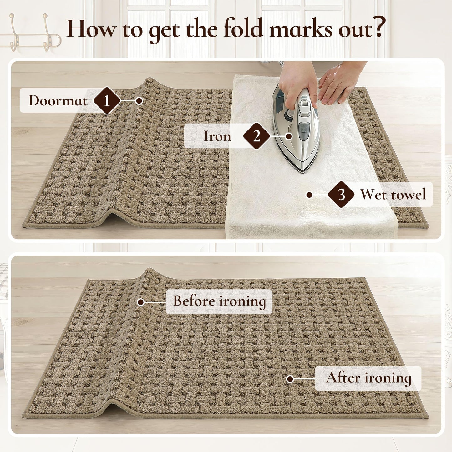 FLOORHUG Door Mat Indoor Entrance 24x36, Non-Slip Washable Doormats Entry Way Mats, Dirt Resistant and Absorbent Welcome Mat, Easy Clean Low-Profile Doormat, Front Door, Inside Entrance, Beige