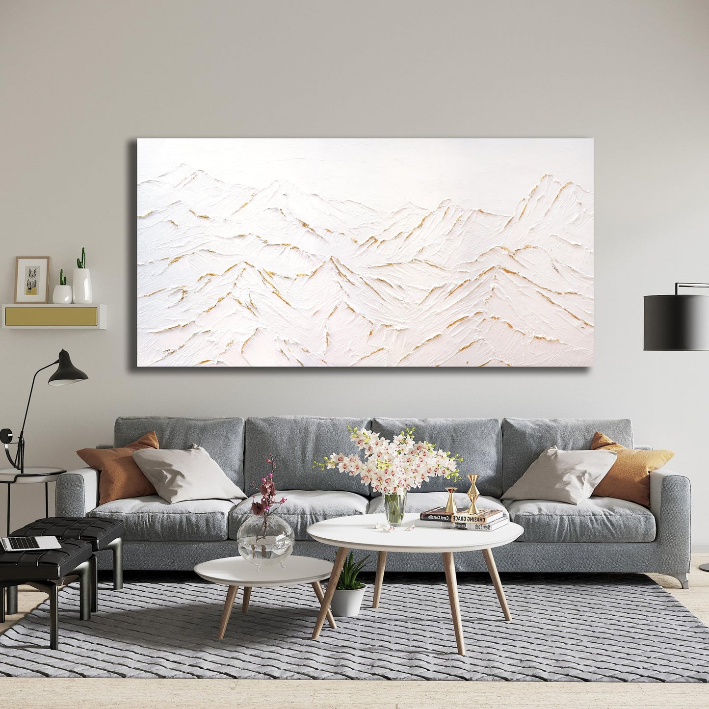 Belmrxne Mountain Wall Art White Wall Decor Minimalist Canvas Painting Abstract Nature Artwork for Living Room Bedroom Dining Room Office Home Decor 20x40 Inch