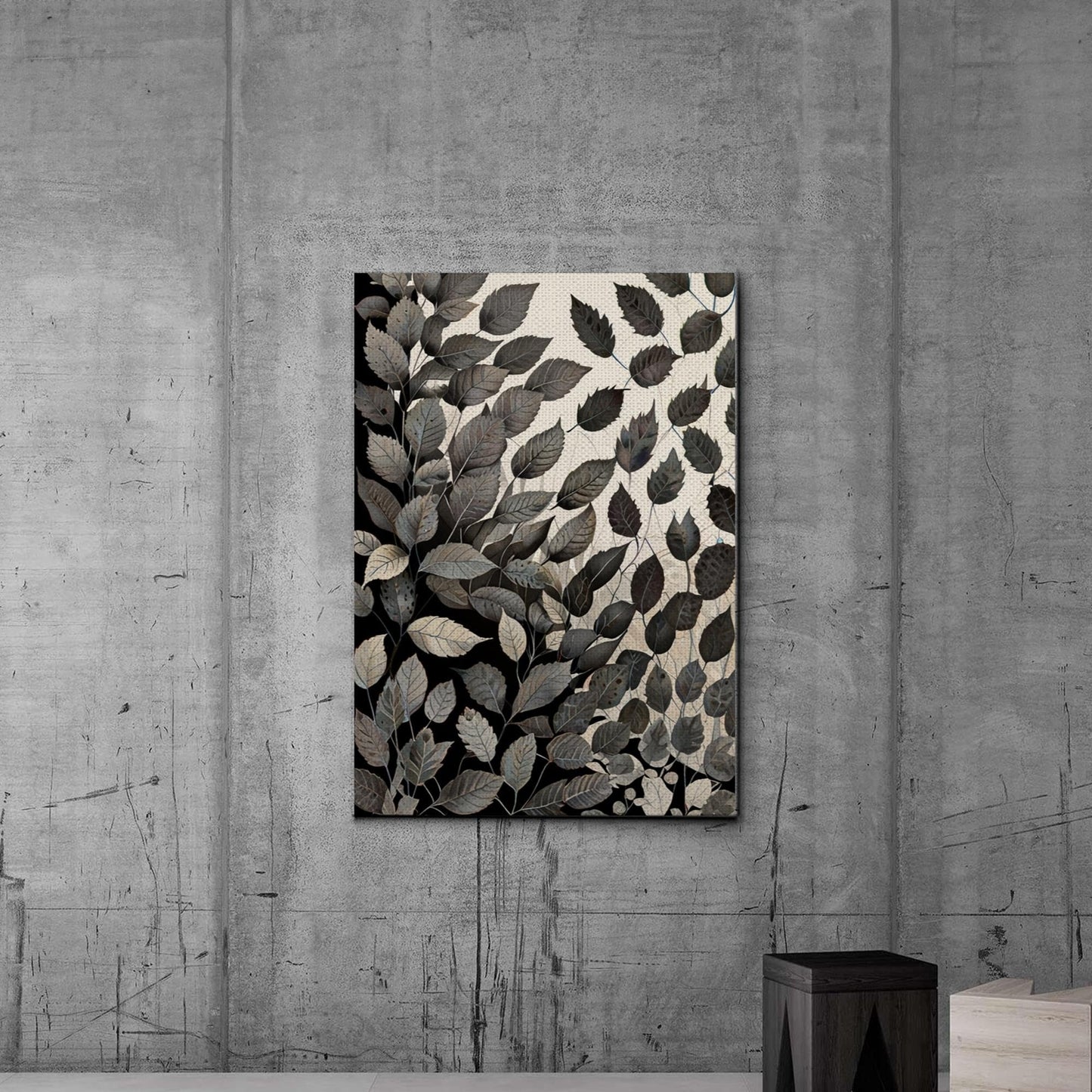 Canvas Print Scandinavian Folk Art Black and Beige Abstract Botanical Wall Art for Scandinavian Home Decor Decor Canvas, Print