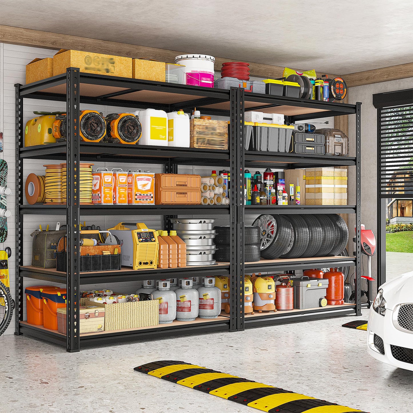 REIBII 2400LBS Storage Shelves 5 Tier Garage Shelving Heavy Duty, Adjustable Metal Shelving Unit, Garage Shelves for Basement, Warehouse, Pantry, Closet, Kitchen 72" H x 35.55" W x 16" D, Black