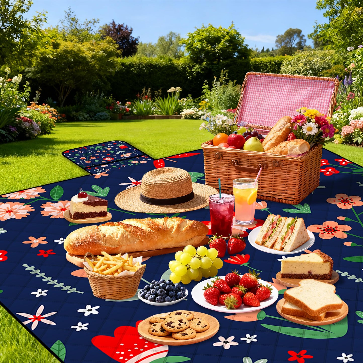 Extra Large Picnic Blanket Waterproof,80"x 80"Foldable Machine Washable Beach Blanket,Outdoor Blanket for 6-8 Adults,Suitable for Indoor Crawling,Park Beach,Camping,Hiking,Family Travel(Light Blue)