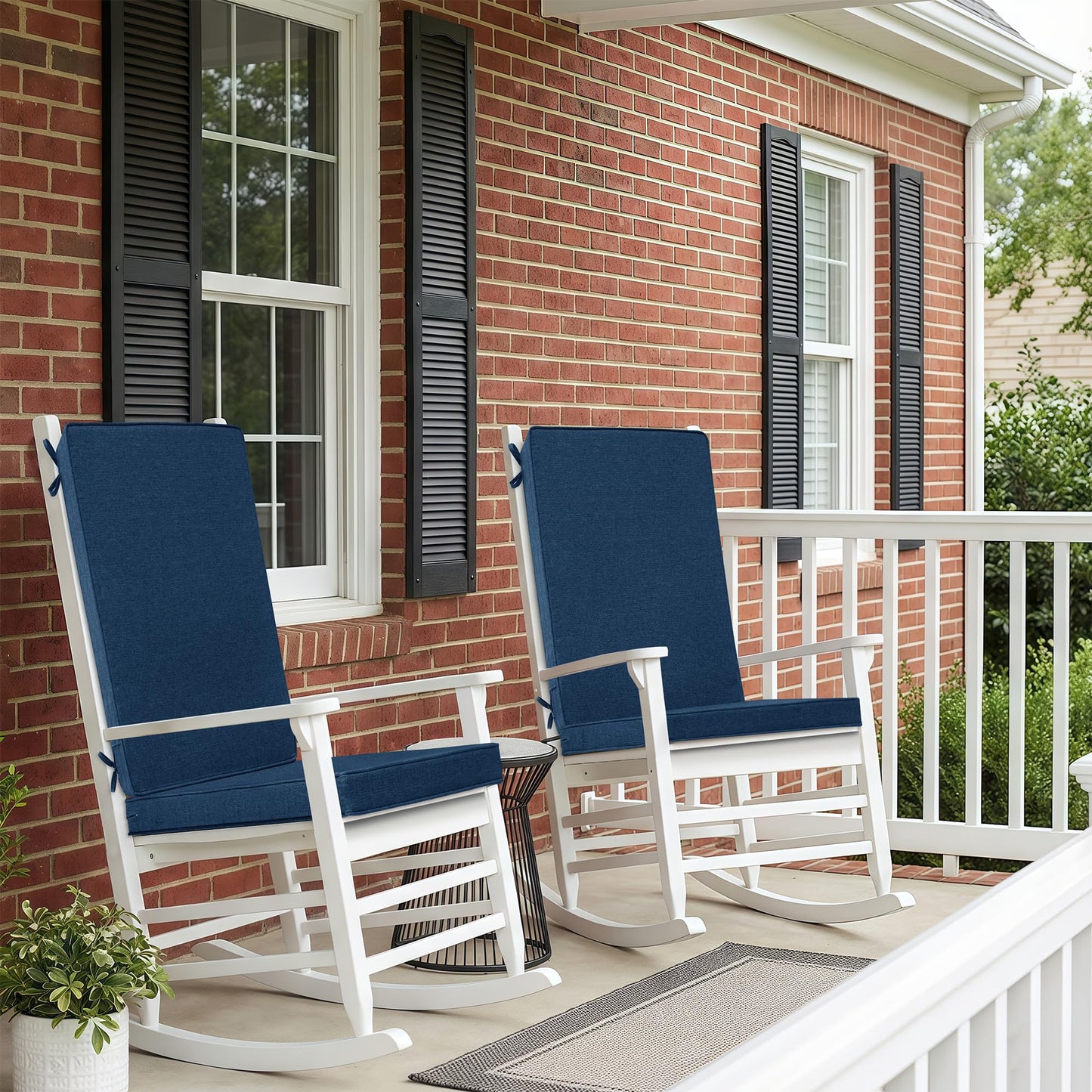 Fitfree Outdoor Chair Cushions 20x20, Water-Resistant & Fade-Resistant, Patio Furniture Lawn Dining Chair Seat Replacement with High Back, Ties Zipper, Removable Cover, Set of 4, Navy Blue