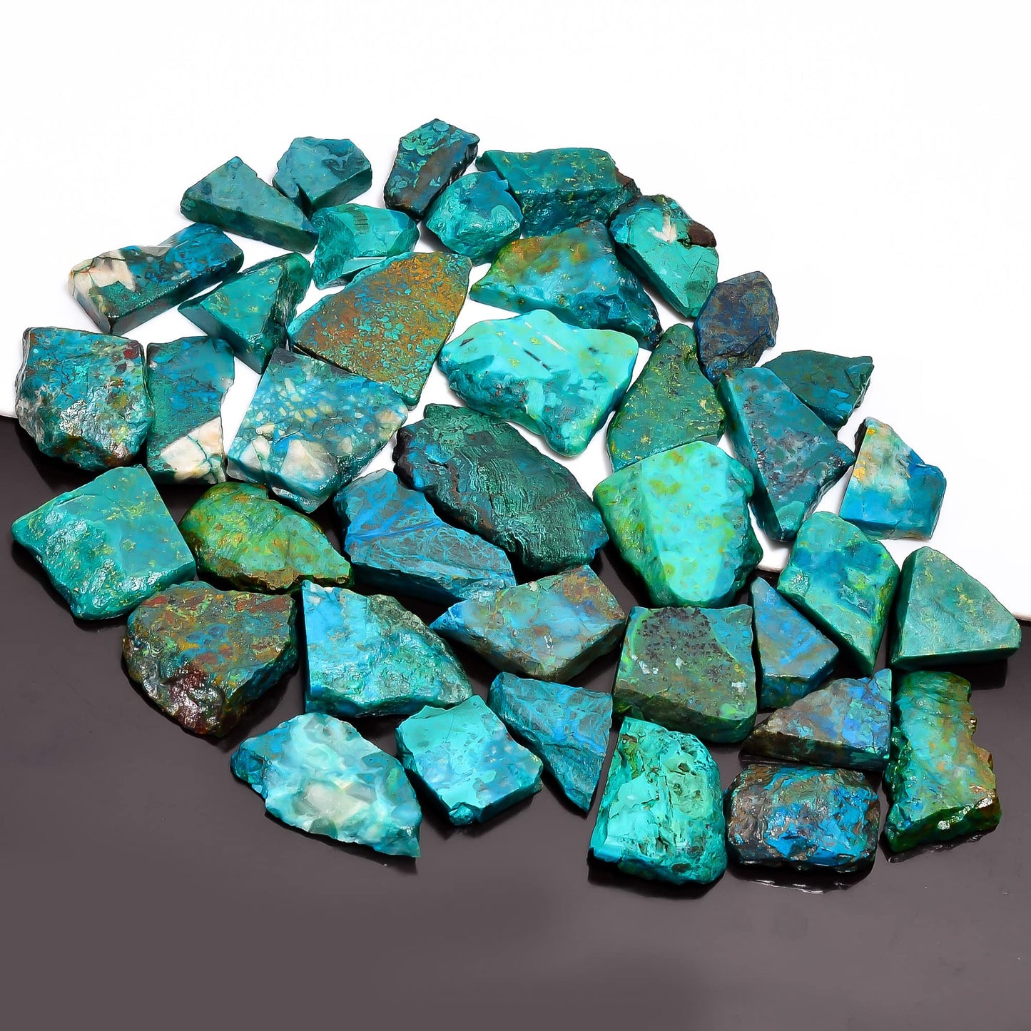 Natural Chrysocolla Raw Slice Gemstone- Healing Crystals for DIY Jewelry Making -Loose Natural Cabochon -Perfect for Crafting Unique Jewelry Designs (5 pcs, 25-35 mm)