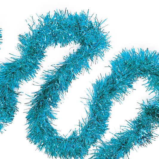 Allgala Light Blue Tinsel Garland, 50 Feet Christmas Metallic Foil Tinsel Garland Decoration for Holiday Tree Walll Rail Home Office Event Fall Thanksgiving Decoration