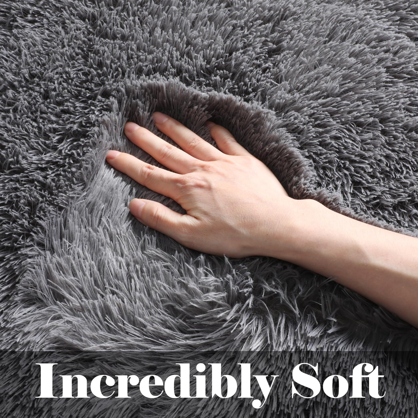 ONASAR Grey Area Rugs for Bedroom Living Room, Fluffy Fuzzy Shag Shaggy 4x6 Bedside Rug, Gray Soft Plush Indoor Floor Carpet for Nursery Kids Girls Boys Teen Dorm Home Office Decor Aesthetic