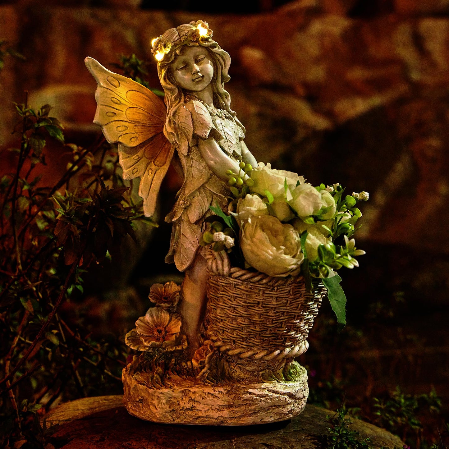 Garden Statue with Planter, Fairy Sculpture Flower Pot with Solar Light for Home Garden Planter Decoration, Yard Decor,Resin H 15 Inch (Fairy with Planter)