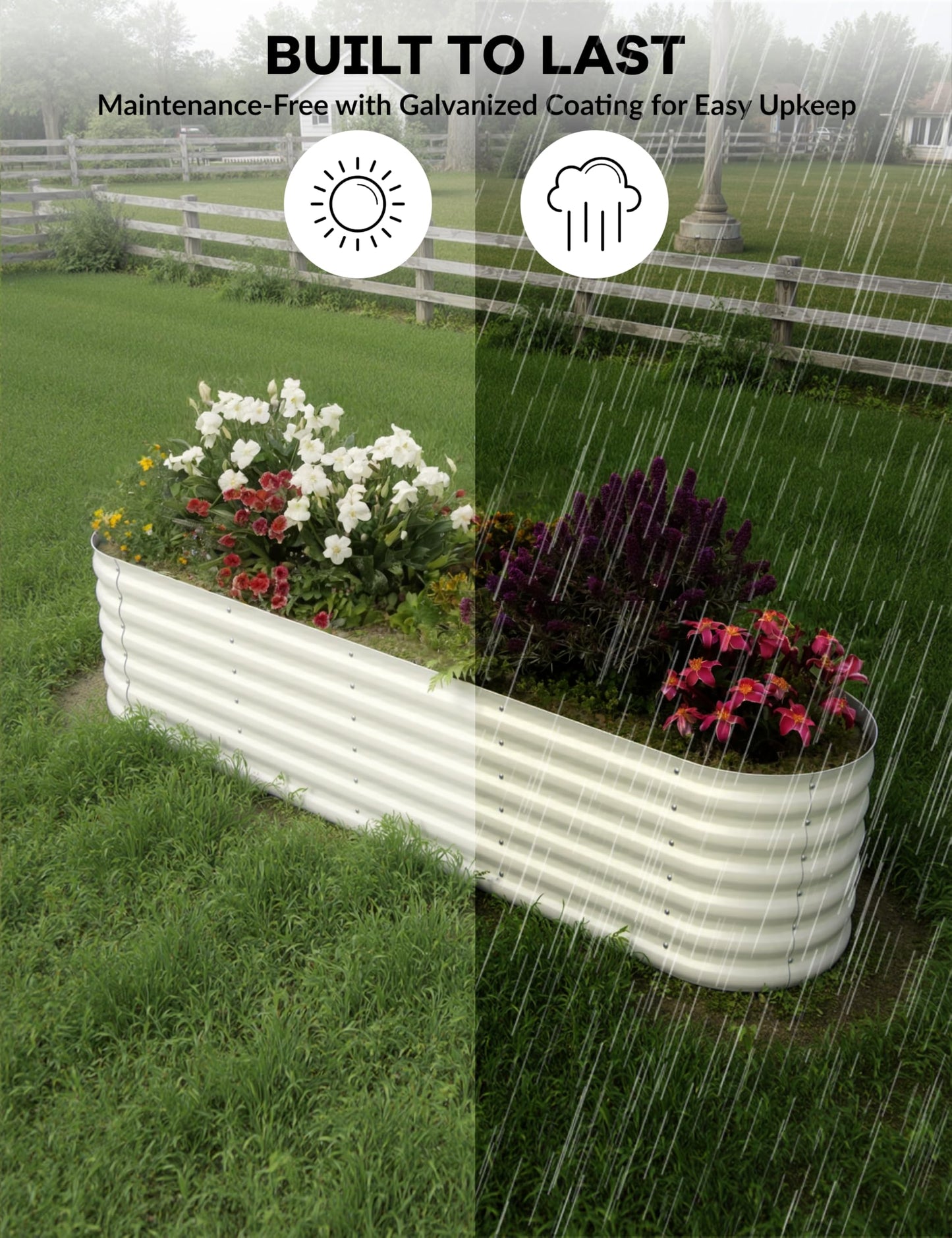 GarveeLife 8x2x1.5 ft 2-Pack Raised Garden Bed - Galvanized Steel Outdoor Planter Box for Vegetables, Flowers & Herbs - Durable Rust-Resistant Garden Box, Easy Assembly Raised Beds for Gardening,Beige