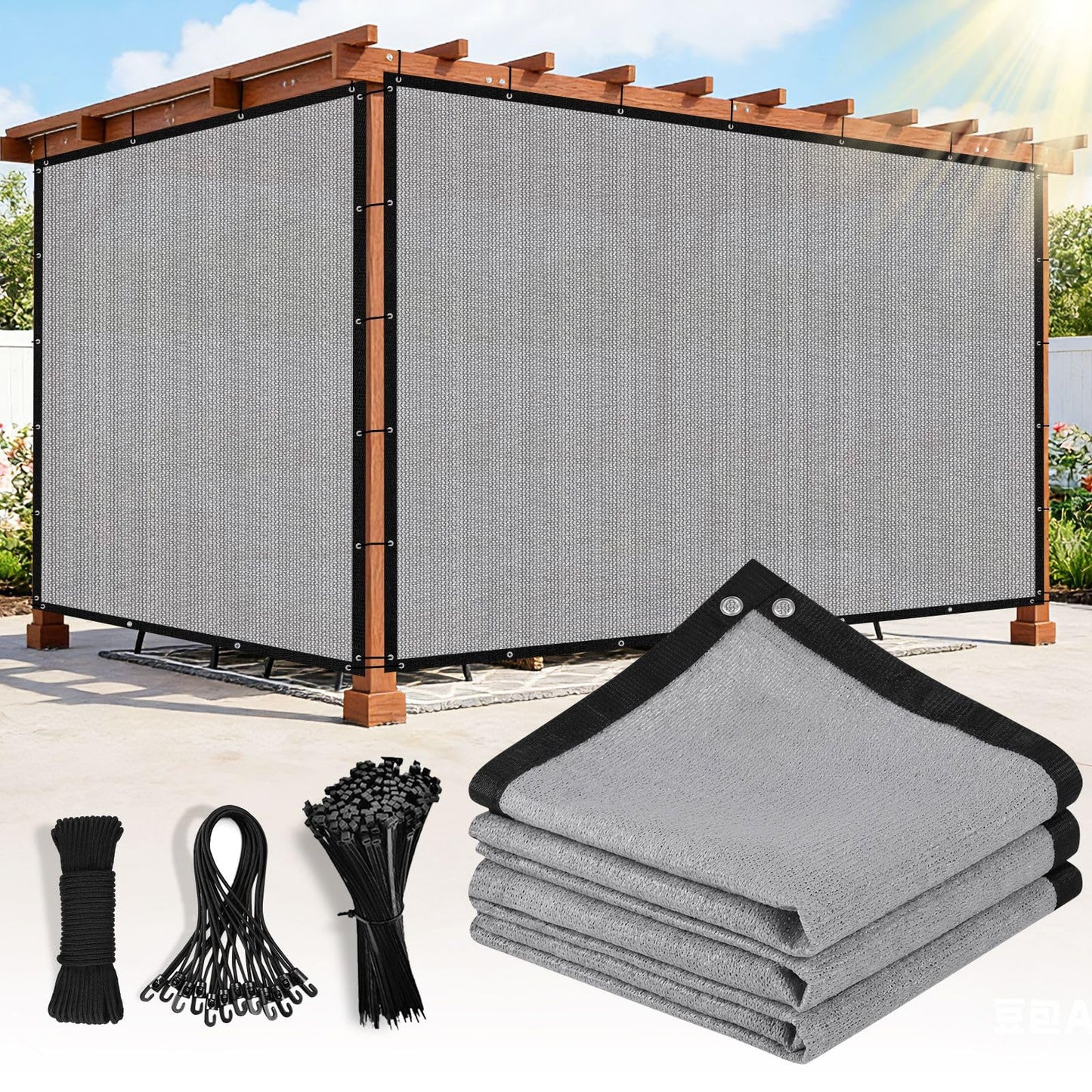 Outaro 90% Sun Shade Cloth with Gromments, 0 6' X 0 8' Pergola Shade Cover Canopy, UV Protection Mesh Tarp Sun Screens for Outdoor Patio Garden Gazbos Porch Courtyard, Light Gray