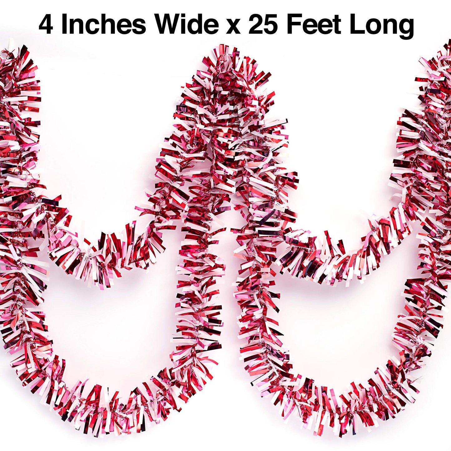 Anderson's Metallic Red, White & Pink Tinsel Twist Garland, 25ft Holiday Decoration, Christmas Tree Trim, Parade Float Decor, Party Supplies, Halloween, Graduation, Indoor/Outdoor Event Garland