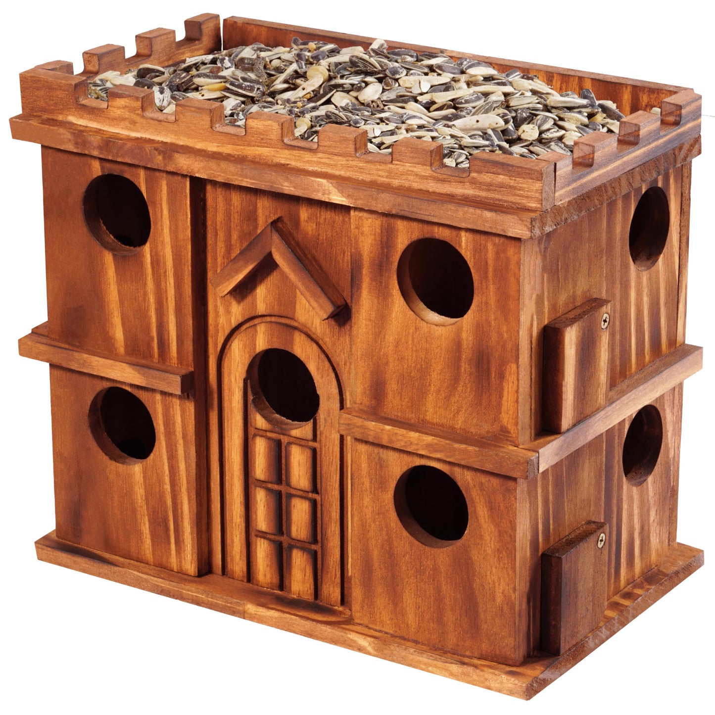 MIXUMON Wooden Bird Houses for Outside – 9 Rooms Large Bird House, Carbonized Pine Rustic Finish, 1.5" Entrance Holes, Cleaning Doors, Outdoor Birdhouse Nesting Box (Rustic, 9 Rooms)