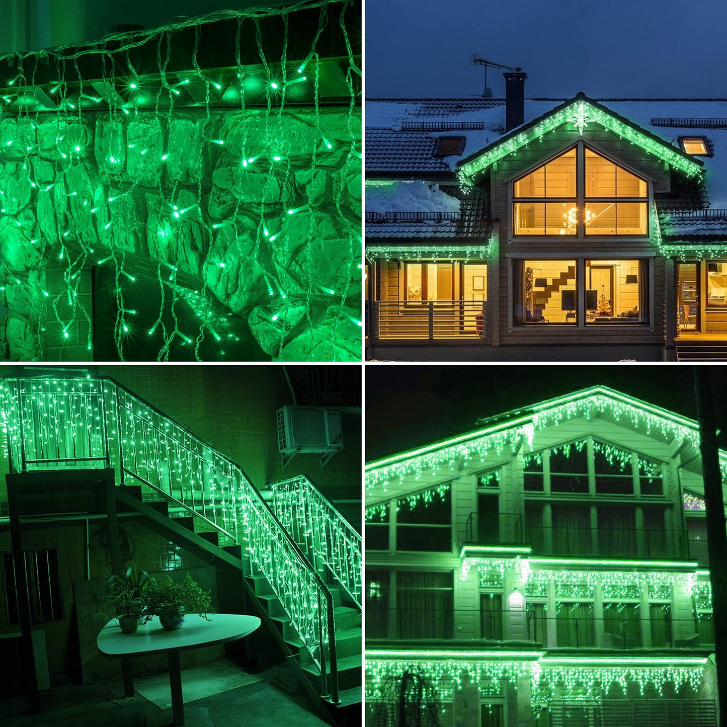 Qunlight 300LED Icicle Lights for Outside,Green Curtain Lights for St Patrick Day,8 Modes with 30V Plug in for Wedding, Party,Bedroom,Home,Garden,Outdoor,Indoor Wall,Christmas Decorations,Connectable