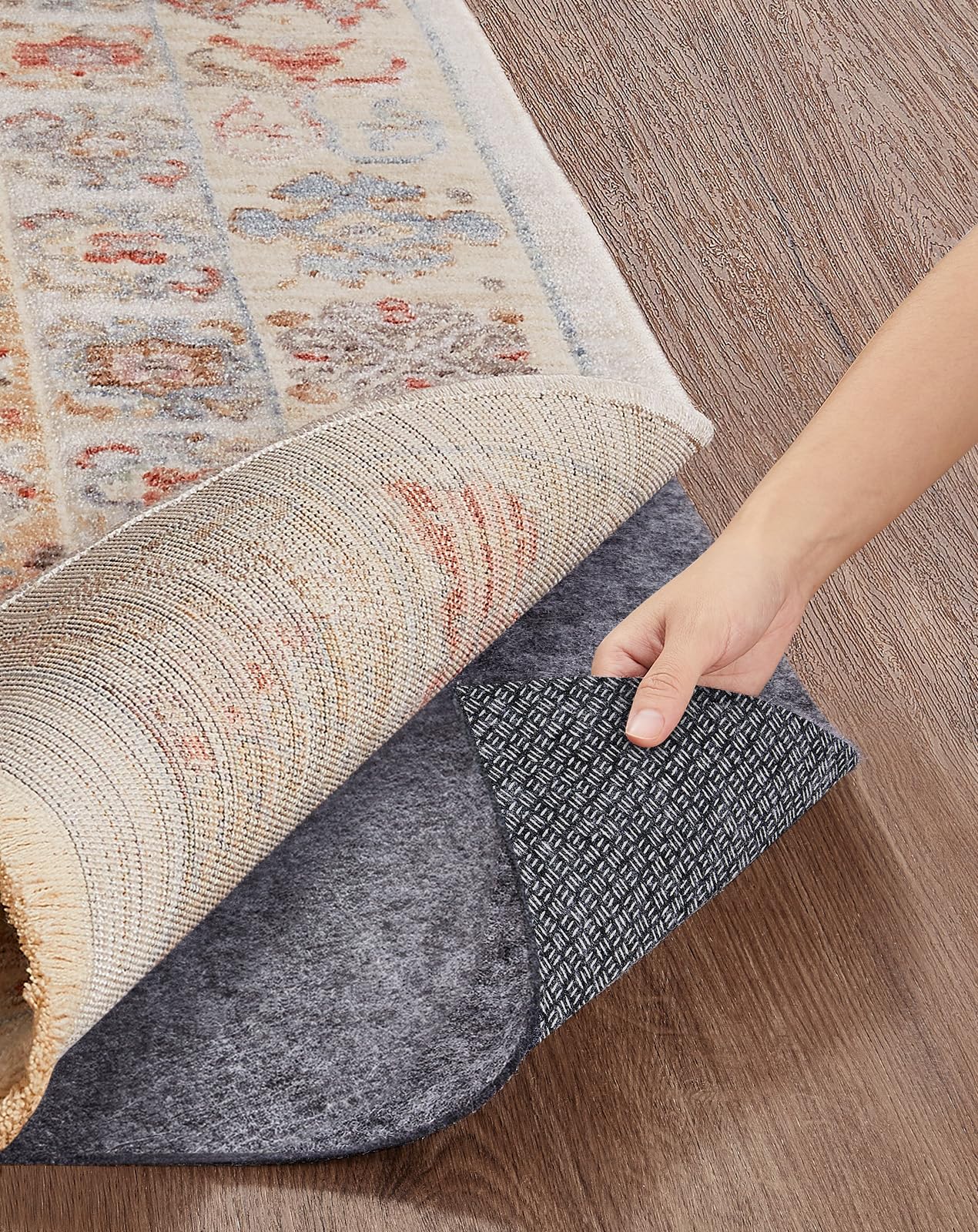 Veken Non Slip Cushioned Rug Pad Gripper, Felt and Silicone Backing, Carpet Liner for Hardwood Floors and Finishes, Under Area Rugs Anti Skid Mat, Keep Rugs Safe and in Place, 2 x 3 Ft 1/8 inch Thick