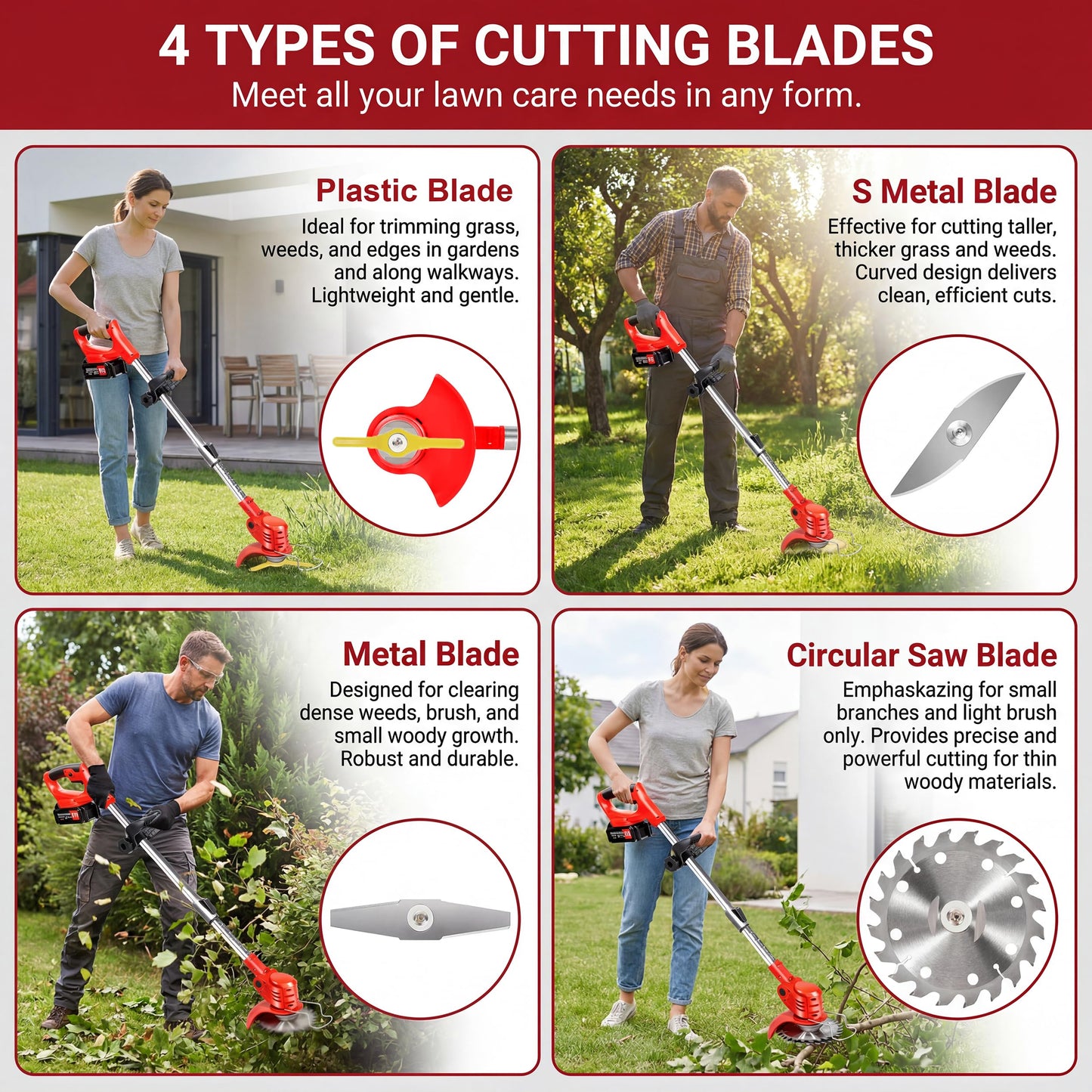 21V Cordless Weed Wacker with Wheels, 3-in-1 String Trimmer/Lawn Edger/Brush Cutter, 2x2.0Ah Battery & 3 Blades, Adjustable Height, Lightweight & Easy for Thick Weeds & Small Yards – Homeowner