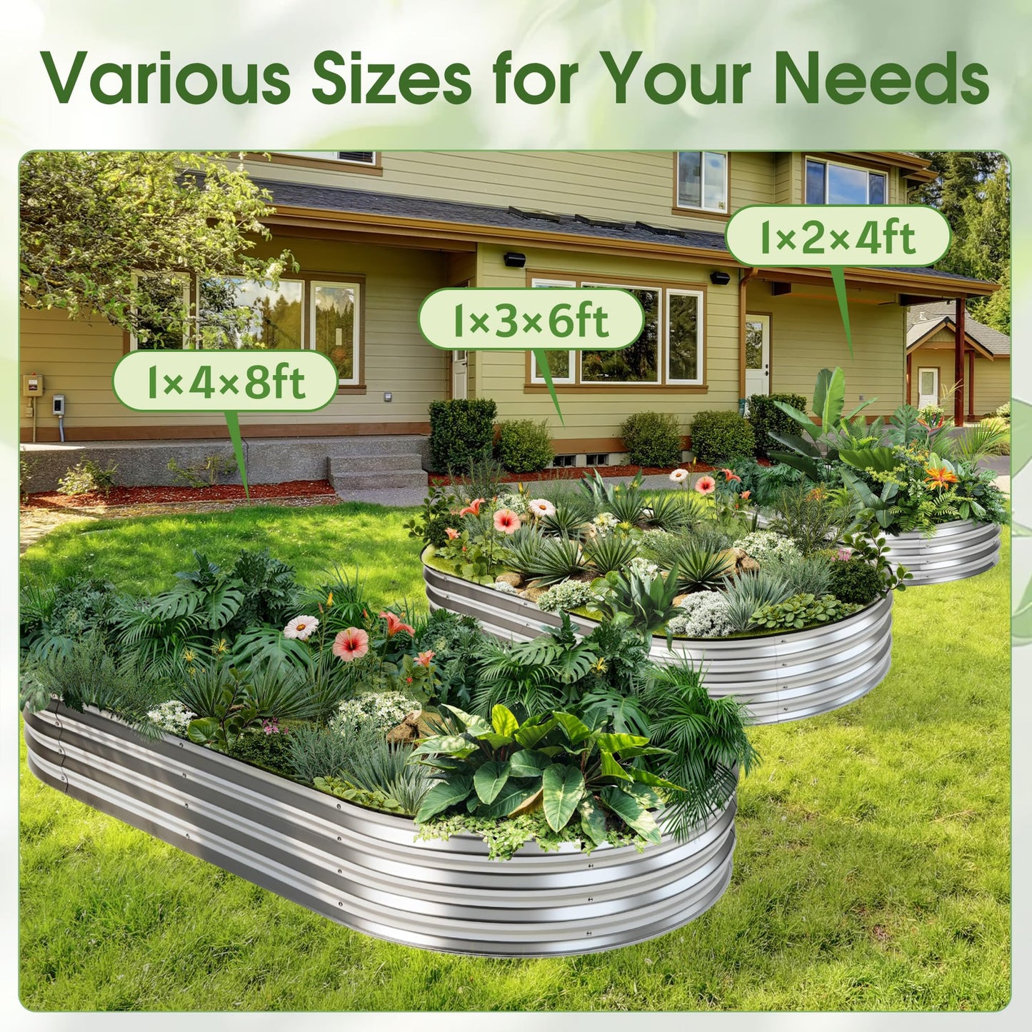 NEWBULIG 4x2x1ft Heavy-Duty Oval Galvanized Raised Garden Bed Outdoor, Metal Planter Box for Vegetables/Flowers/Herbs, Raised Flower Bed for Gardening, Open Bottom, Easy Assembly, Safe Edges