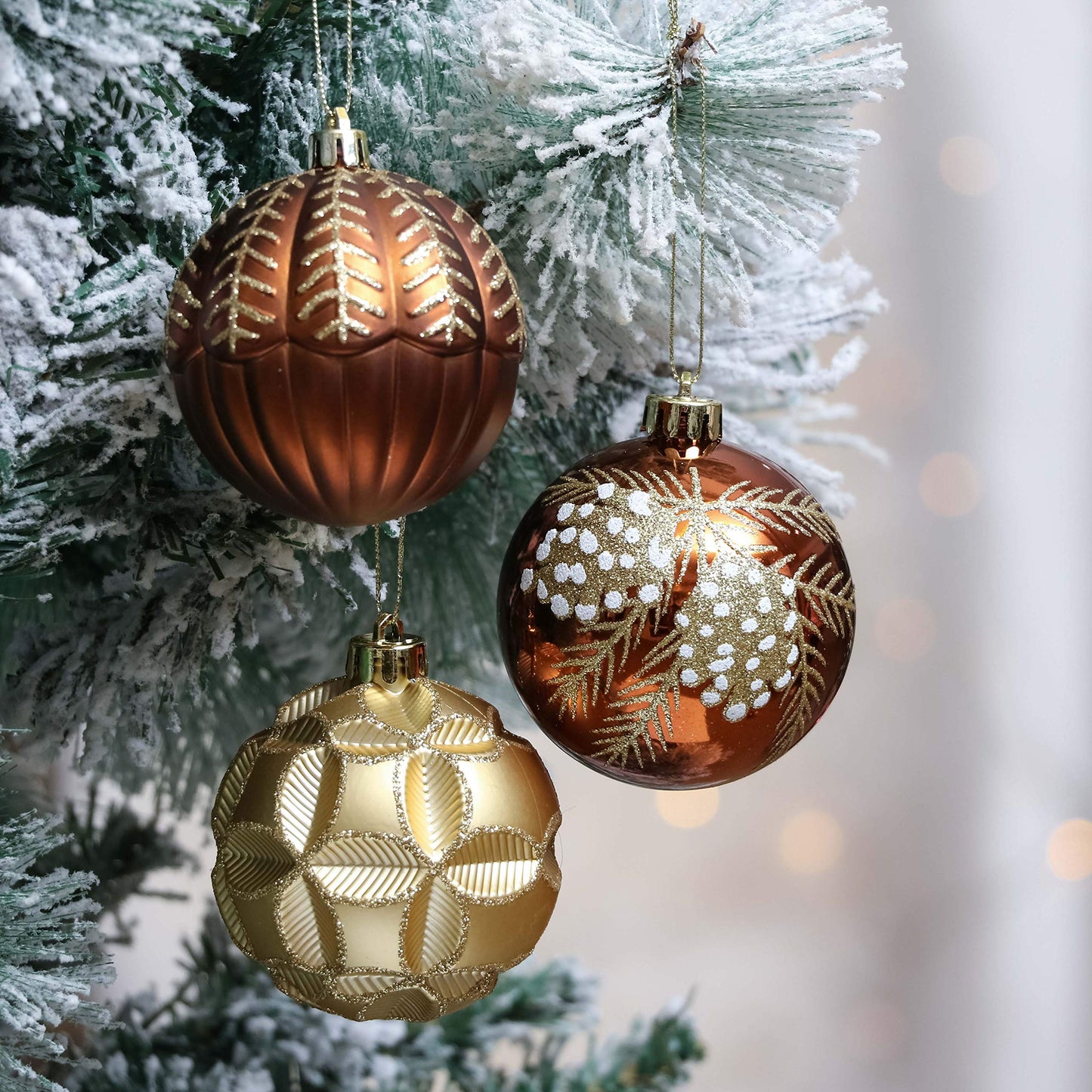 Valery Madelyn Luxurious Copper Gold Christmas Ball Ornaments, Shatterproof Christmas Tree Ornaments for Xmas Decoration (2 Items Bundle