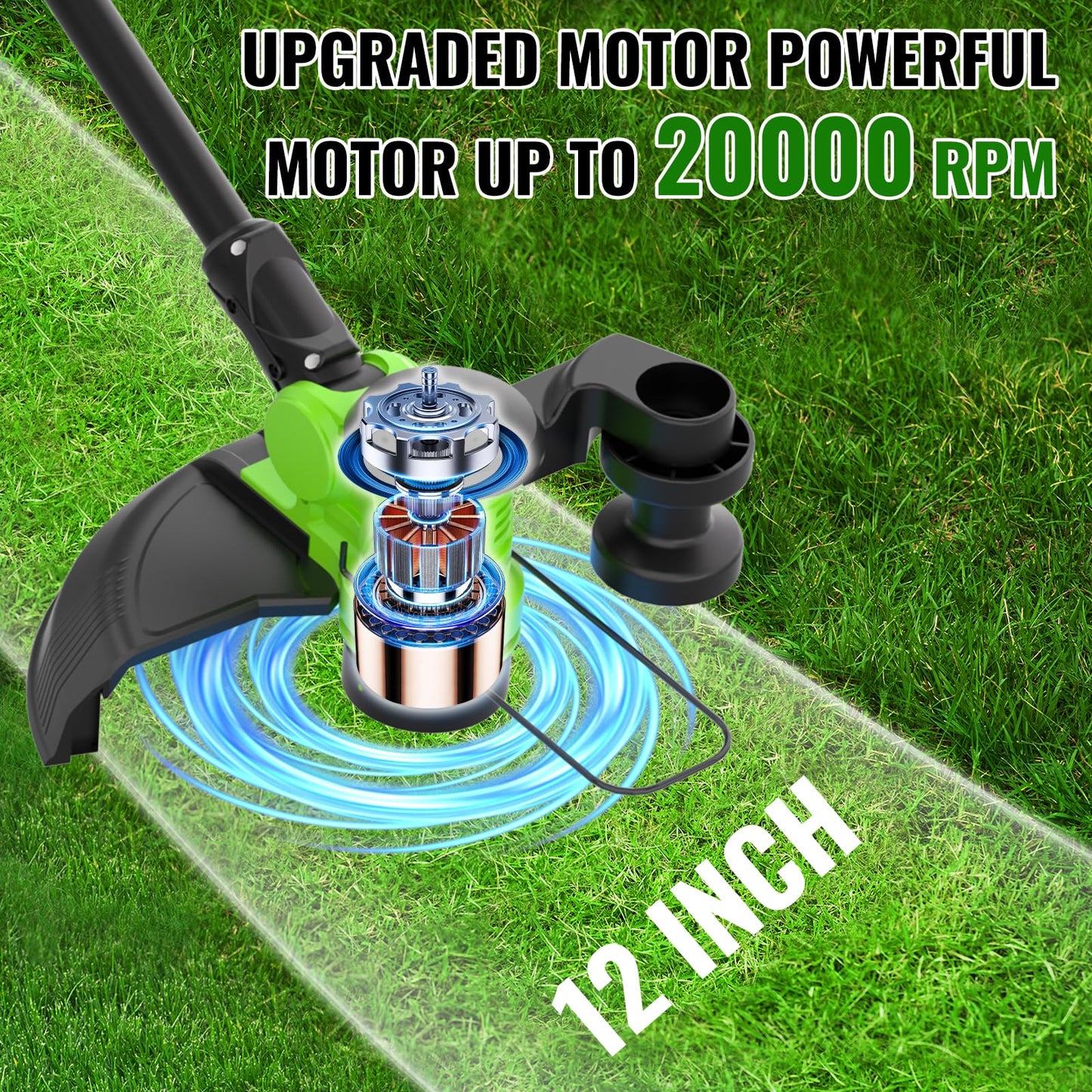 12" Cordless Weed Wacker String Trimmer with 2x5.0ah Battery and Charger, Electric Grass Trimmer 20V Battery Powered Weed Eater String, Edger Lawn Tool Grass Cutter with 8pcs Line Lawn Mover