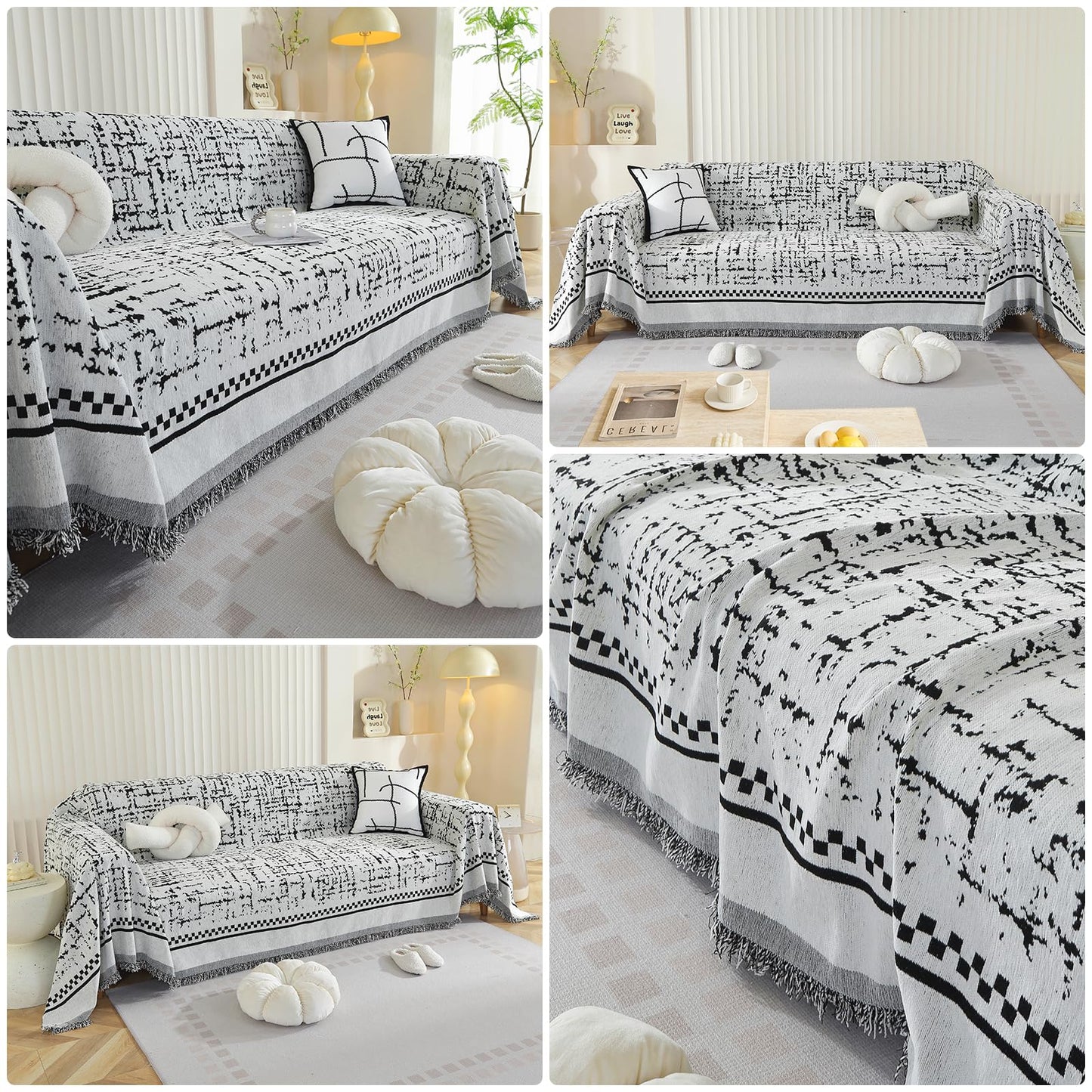 Deep Dream Boho Couch Cover Blanket, Soft Chenille Sofa Covers for 3 Cushion Couch, Sofa Slipcovers Washable Living Room Furniture Protector for Dogs Pets (Black, 71"x134")