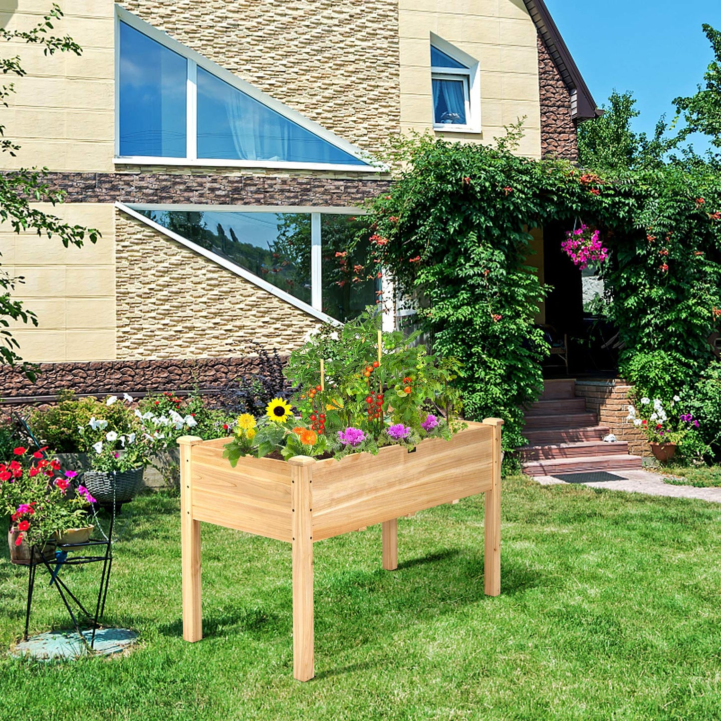 S AFSTAR Raised Garden Bed, Elevated Wooden Planter Box, 49.5”L x 23.5”W x 30”H, Outdoor Gardening Planting Bed for Vegetables, Flowers & Herbs Grow, Great for Backyard Patio Lawn (Natural)