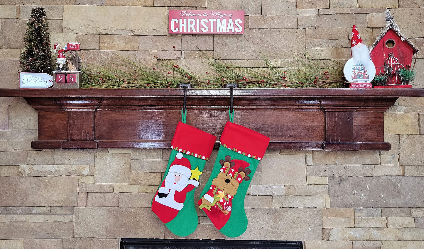 Lulu Decor, Low Profile Christmas Stocking Holders, Set of 2 Bases, Strong Heavy Stocking Holders (Log Design)