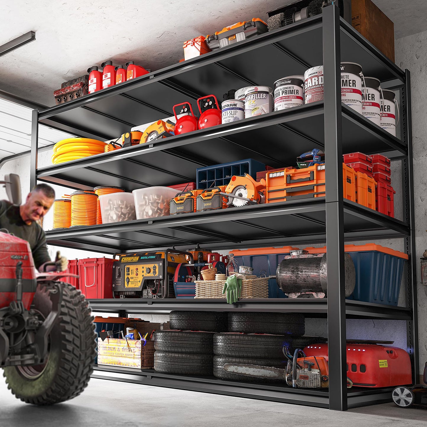 REIBII Garage Shelving Heavy Duty78 H, Garage Storage Shelves Shelving Unit Load 3000LBS,5 Tier Adjustable Metal Shelves for Warehouse, Basement, Pantry, Factory, 55" W x 26" D x 78" H