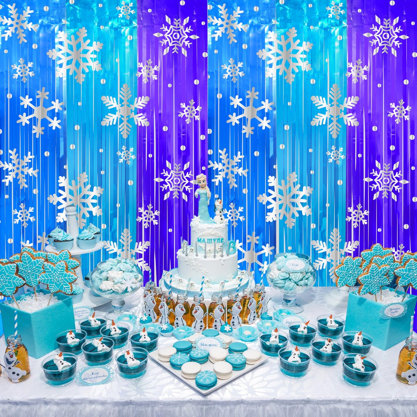 3 Pack Birthday Party Decorations Snowflake Tinsel Foil Fringe Curtains for Kids Frozen Birthday Backdrop Winter Christmas Holidays Photo Booth Prop Backdrop Streamer 3.3x6.6ft