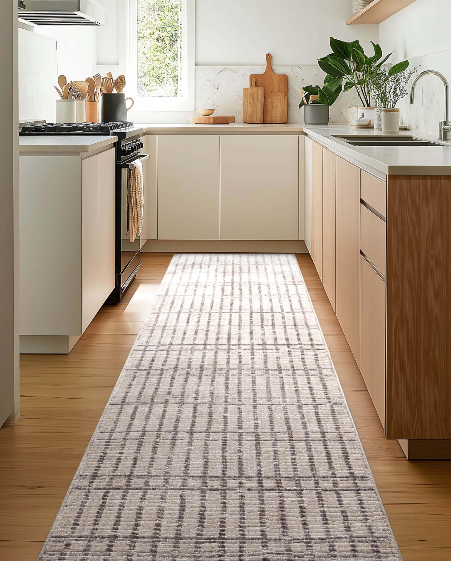 Well Woven Custom Size Hallway Stair Runner - Nordlys Skog Ivory - 27 Inches Wide x 4 Feet Long Runner (27" x 4') - Stain-Resistant, Snow Drift Slats Design, for Hallways, Kitchens, Stairs