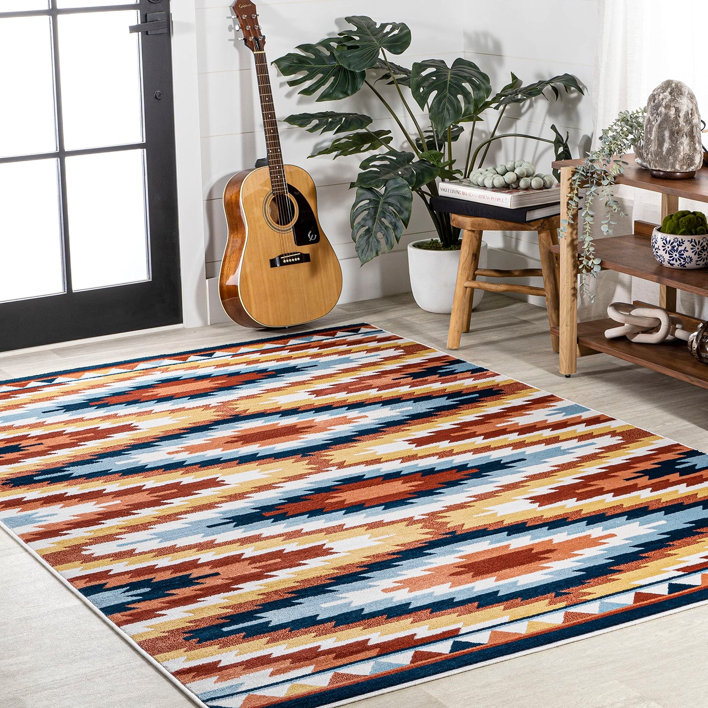 JONATHAN Y Diamond Kilim Yellow/Red/Blue Indoor Area Rug 4X6 ft, Konya Geometric for Living Room, Bedroom, Kitchen, Office, Easy-Cleaning, High Traffic, Pet-Friendly, Non-Shedding SWC101A-4