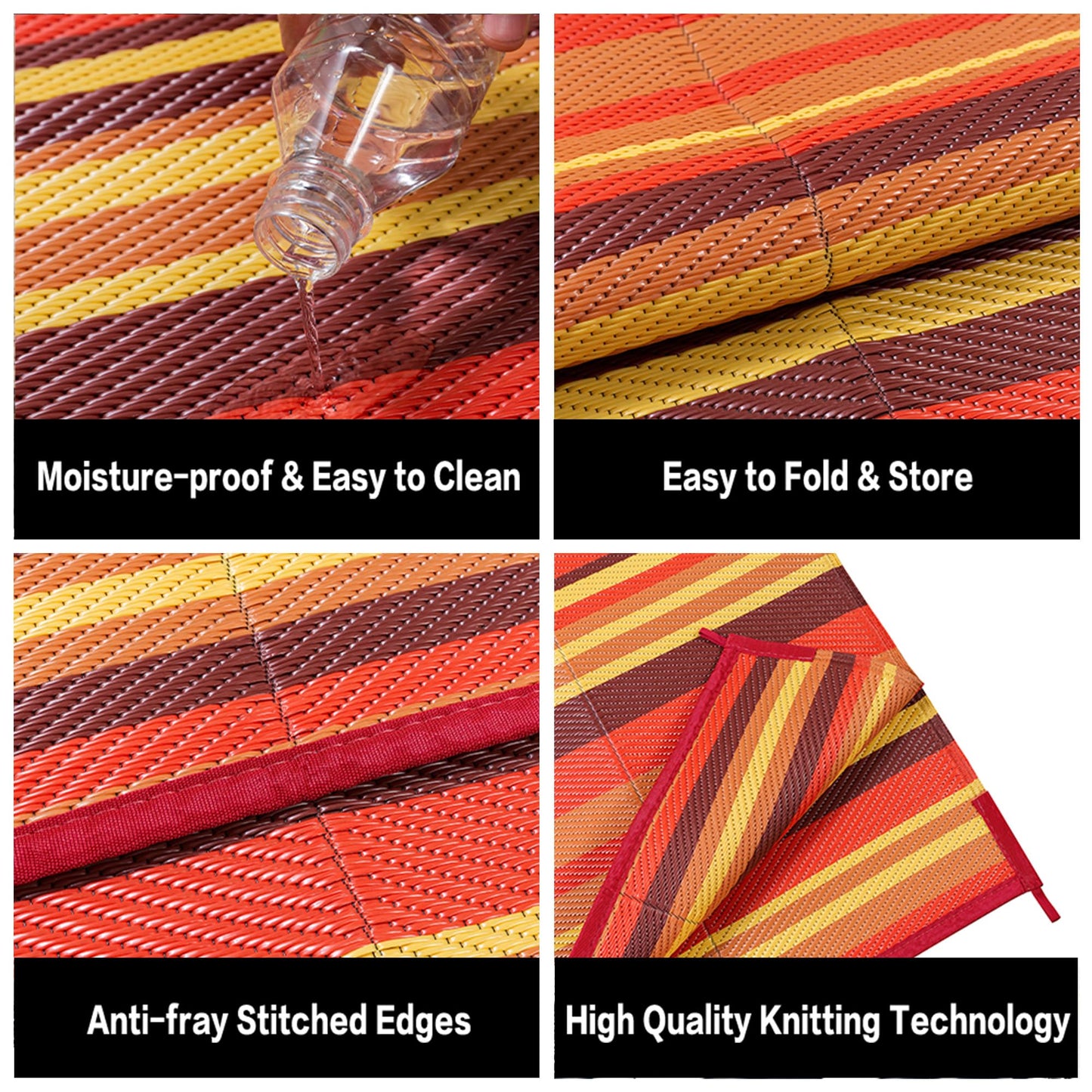 WondRg Outdoor Plastic Straw Rug Waterproof Patio 8x10 Red Orange Stripe Mat for Porch Camping RV Balcony Deck Courtyard Reversible Lightweight Durable Portable Carpet