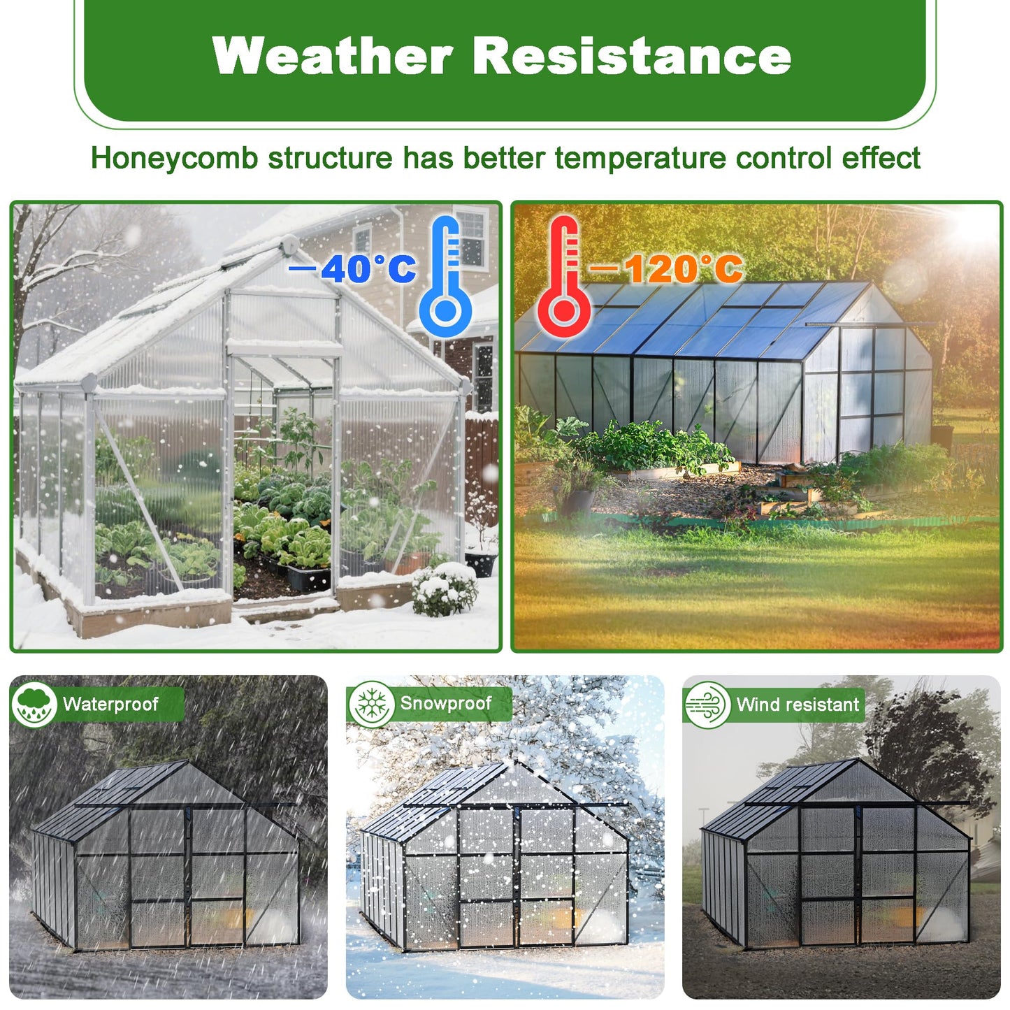 Quibbay 6PCS Polycarbonate Greenhouse Panels, 4' x 2' x 0.32'' Three-layer Honeycomb Panels Polycarbonate Sheet, Clear Waterproof UV Protected Corrugated Plastic Roof Panels for Greenhouse Replacement