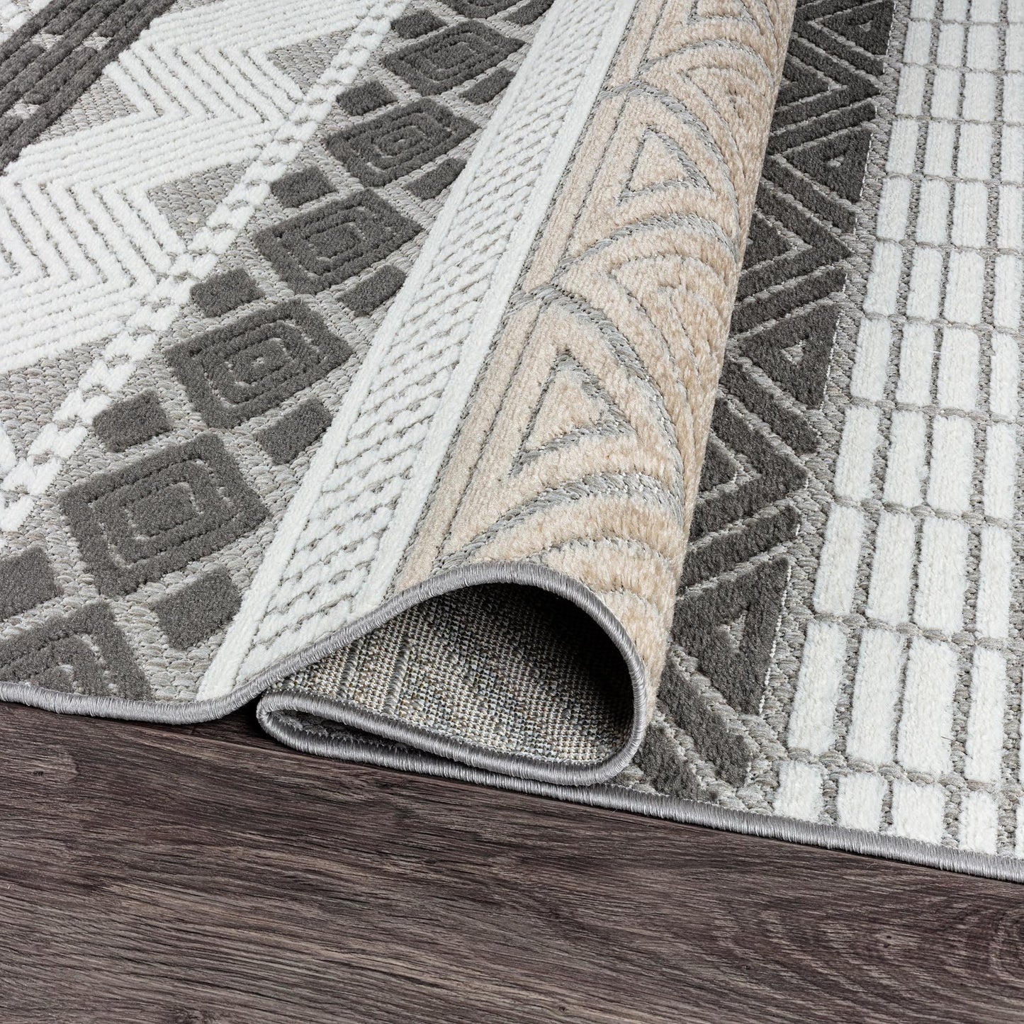 Rugshop Marbella Contemporary Boho Non-Shedding Patio Deck Backyard Indoor/Outdoor Area Rug 5' x 7' Gray