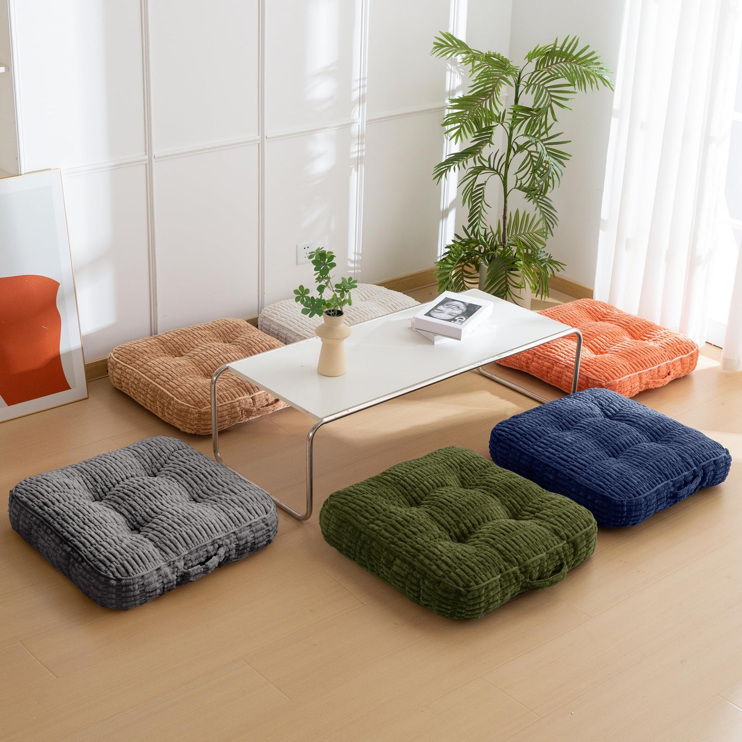 Washable Floor Pillow Cushion for Adults, Meditation Cushion Pillow, Removable Tufted Blended Corduroy Cover, Large Square Floor Sitting for Tatami Living Room or Yoga, 22x22 Inch, Machine Washable