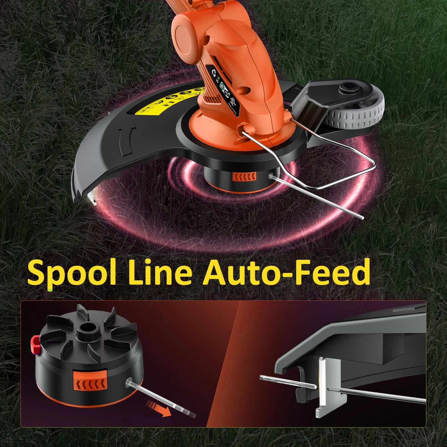 JAGROM Electric String Trimmer Cordless with 2x2.0Ah Battery, 20V Battery Powered 12-inch Lawn Mover & Edger Lawn Tool with Charger, Powered Grass Trimmer with 8pcs Spool Line for Yard, Garden, Orange