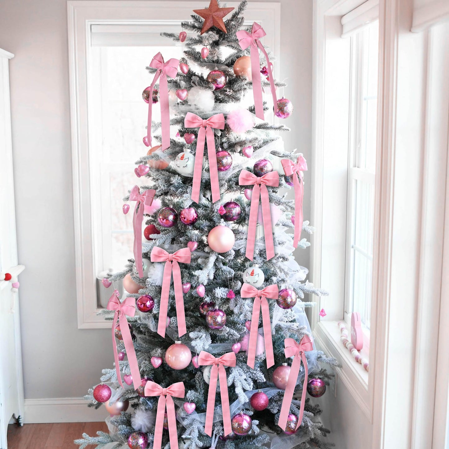 12Pcs Pink Velvet Bows Valentines Day Tree Decorations,5in x 10in Easter Spring Ornaments for Christmas Tree Home Coquette Room Birthday Party Front Door Wedding Holiday Decor
