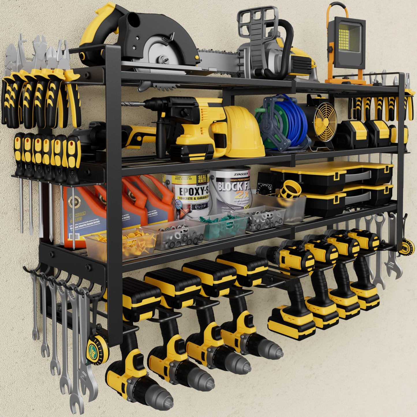 Jusgym Power Tool Organizer Wall Mount |450lbs Garage Tool Storage Rack with 8 Cordless Drill Holder |4-Tier 32''W Heavy Duty Garage Organization |Fathers Day Dad Gifts for Men