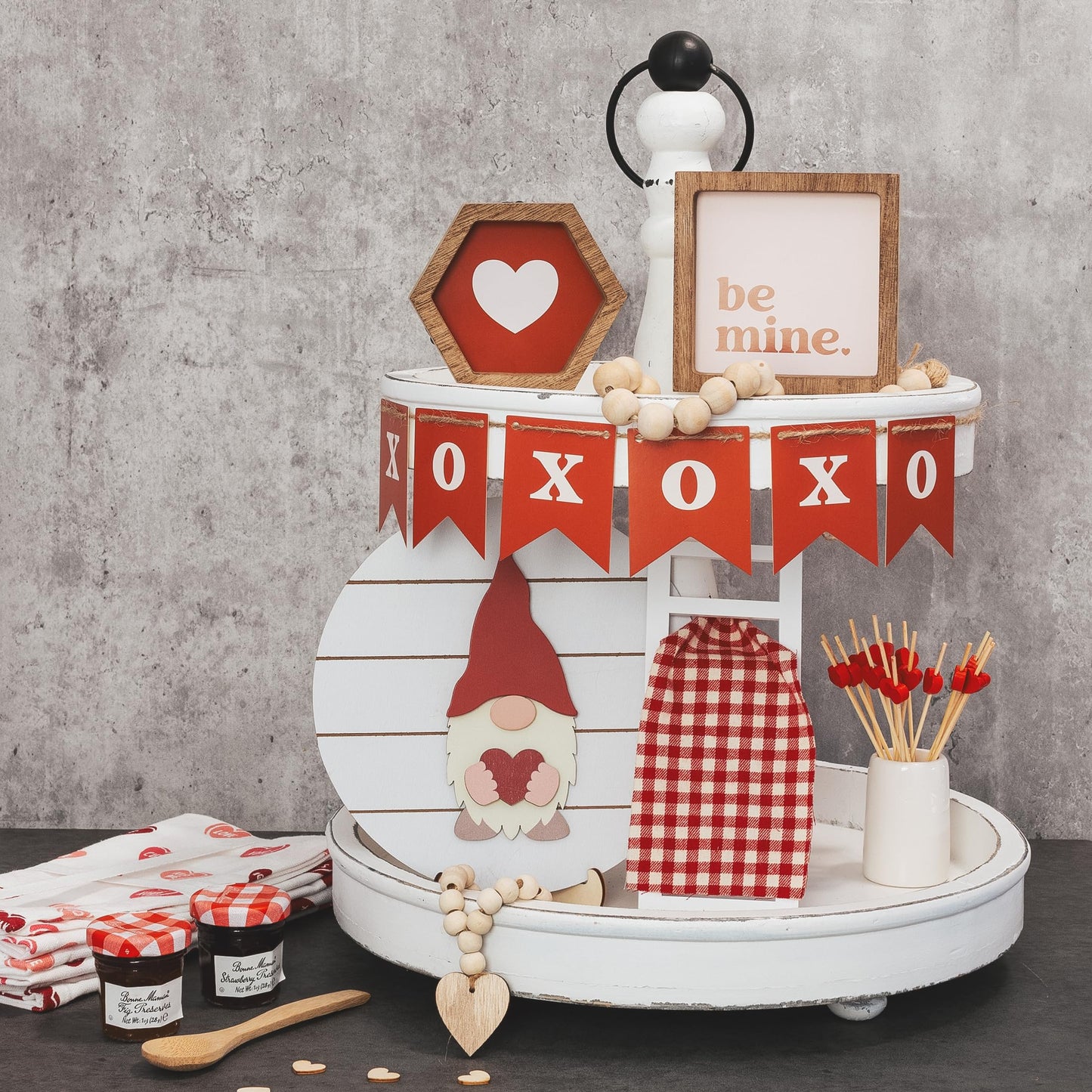 Beautiful Tiered Tray Decor Set for Christmas - Interchangeable All Season Decorations Bundle Incl. Spring, Valentines Day & More - Modern Farmhouse Centerpiece for Home & Kitchen Decor