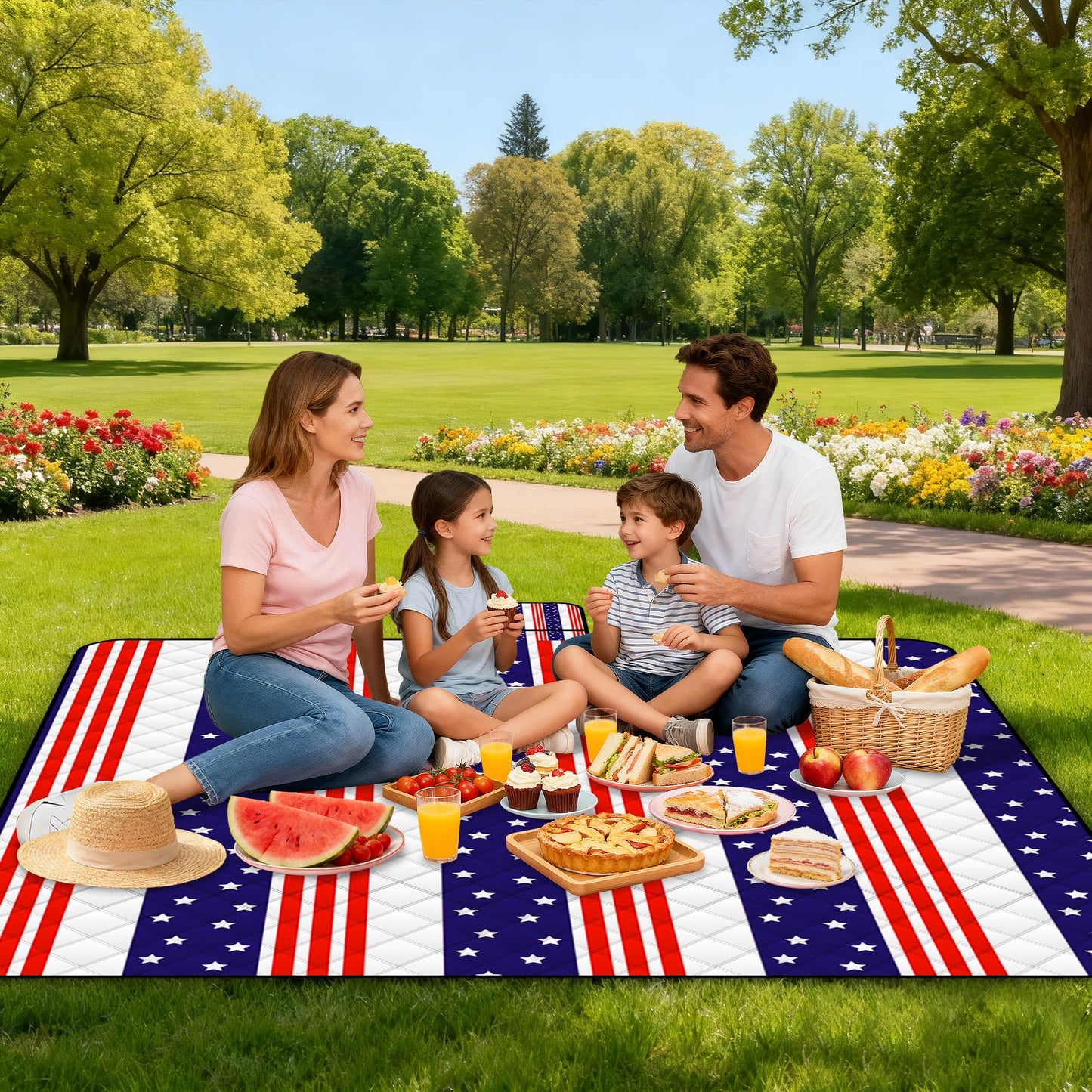 Poedist Extra Large Patriotic Picnic Blanket Waterproof,80"x 80"Foldable Machine Washable Beach Blanket,Outdoor Blanket for 6-8 Adults,Suitable for Indoor Crawling,Park Beach,Camping,Hiking,Family