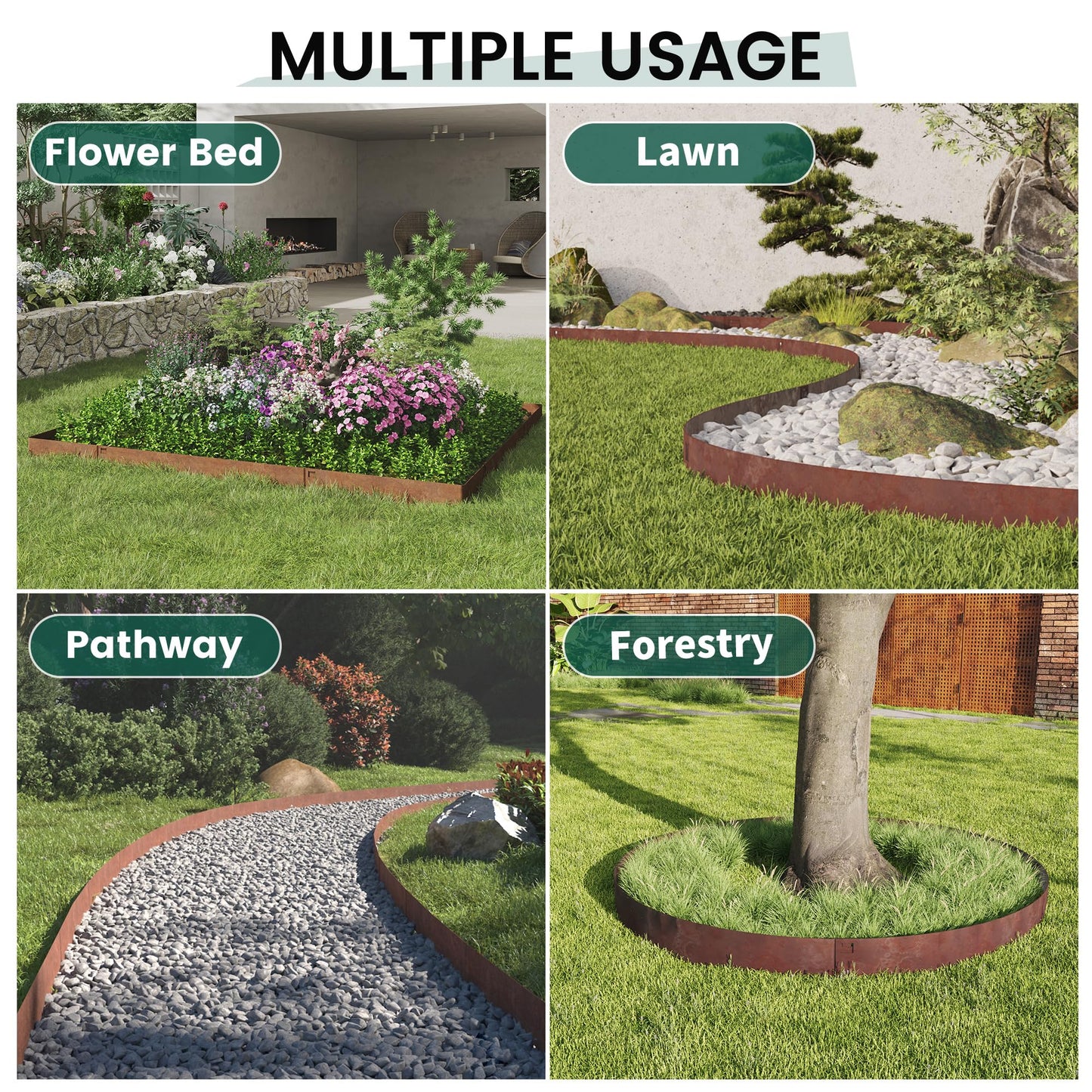 PROWORX Corten Steel Rust Landscape Edging Border, 5 Pack 42”L x 7”H Weather Resistant Bendable Metal Garden Lawn Edging for Landscaping, Yard Pathway (16.5 Ft Total)