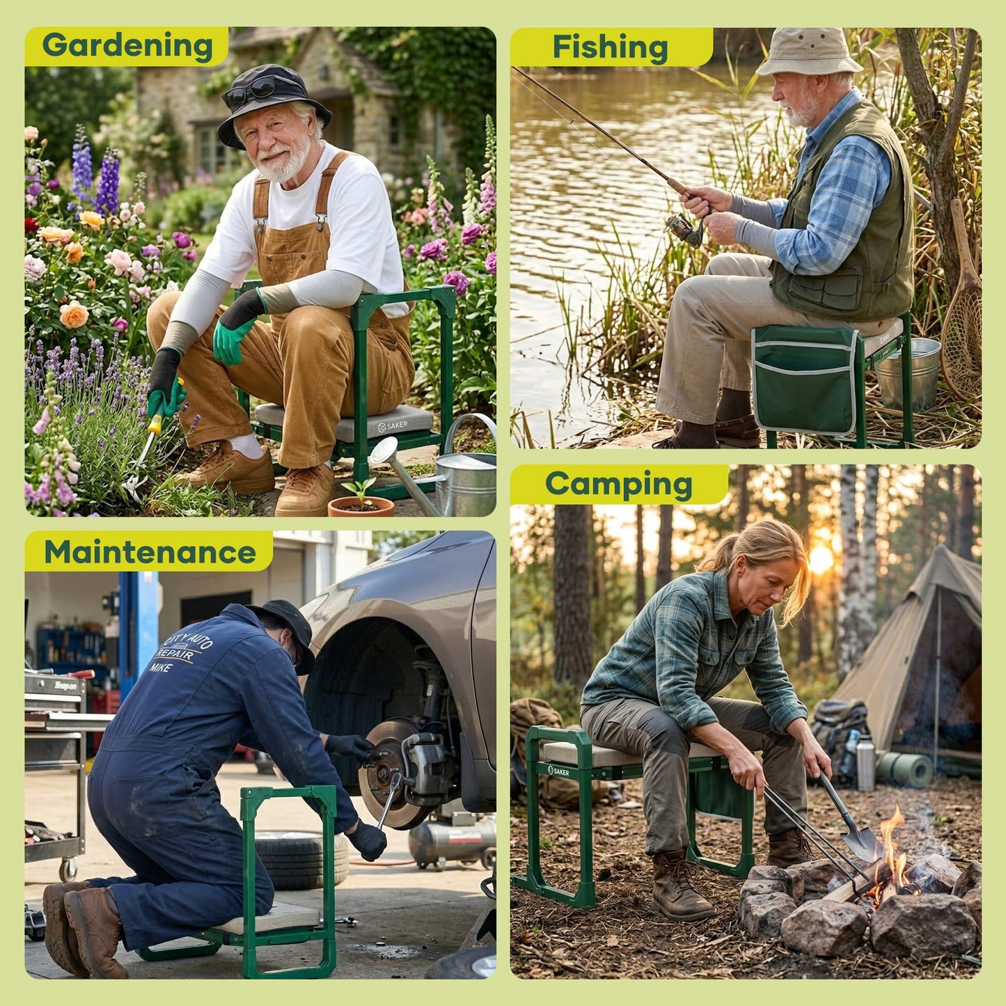 Saker Garden Kneeler and Seat Foldable Gardening Stool with Extendable Legs & Thickened Pad, Tool, Heavy Duty 500lbs Support for Elderly, Gardening, Outdoor Use