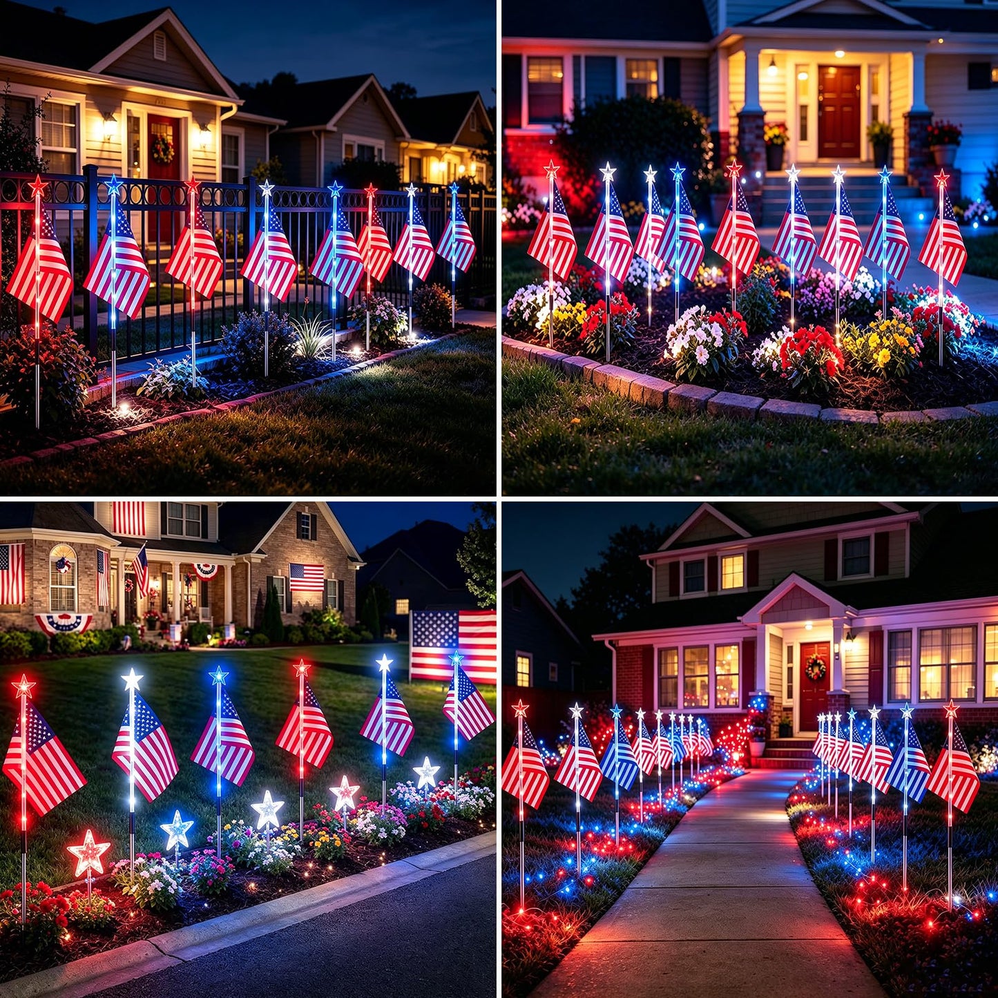 American Flag for Outside 4th of July Decorations, 9-Pack Solar Red White Blue Lights for Garden Yard Pathway, Waterproof Patriotic Decorations for 250th Anniversary, Memorial Day, Independence Day